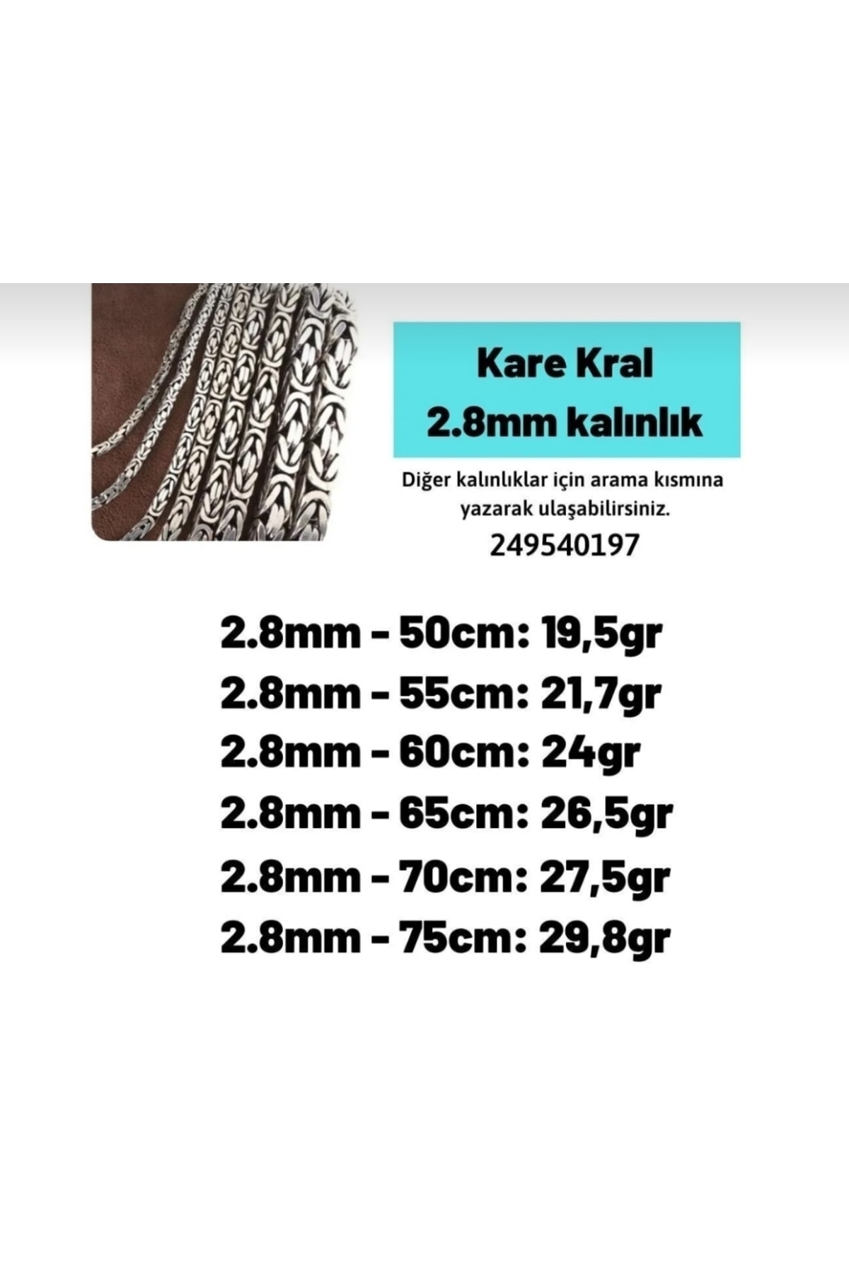 Erkek Gümüş Kolye - 2.8mm Kare Kral Model • Sevgiliye • Eşe • Babaya Zincir