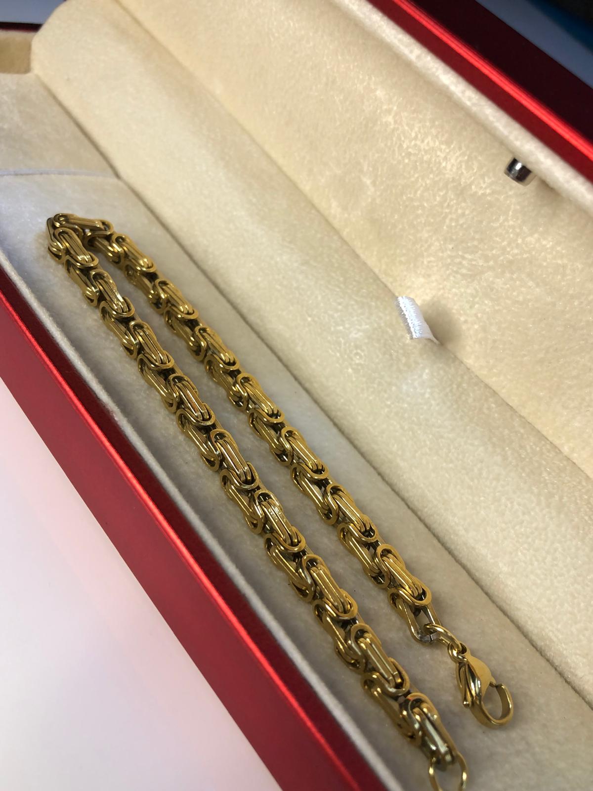 4.5mm Sarı Altın Kral Erkek Çelik Bileklik • Işıklı Kutuda • Sevgiliye • Eşe • Babaya Bileklik