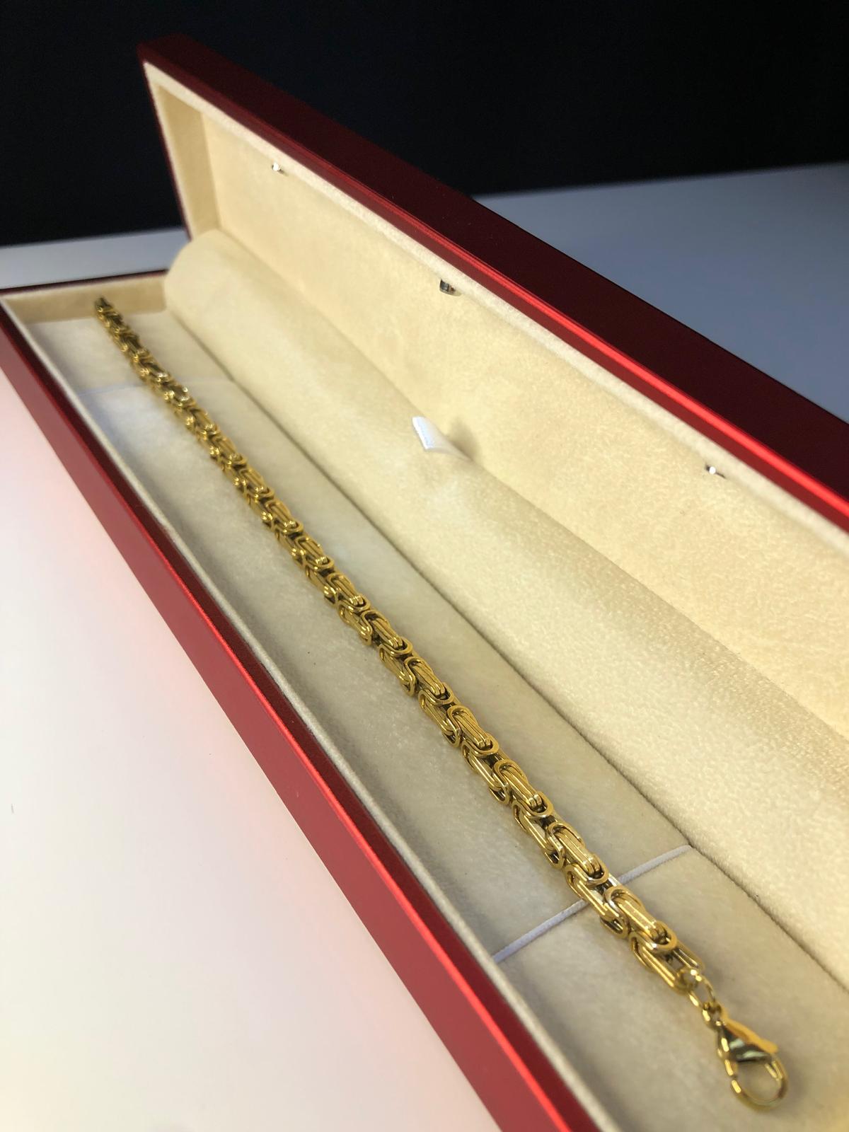 4.5mm Sarı Altın Kral Erkek Çelik Set • Işıklı Kutuda • Sevgiliye • Eşe • Babaya Bileklik Kolye