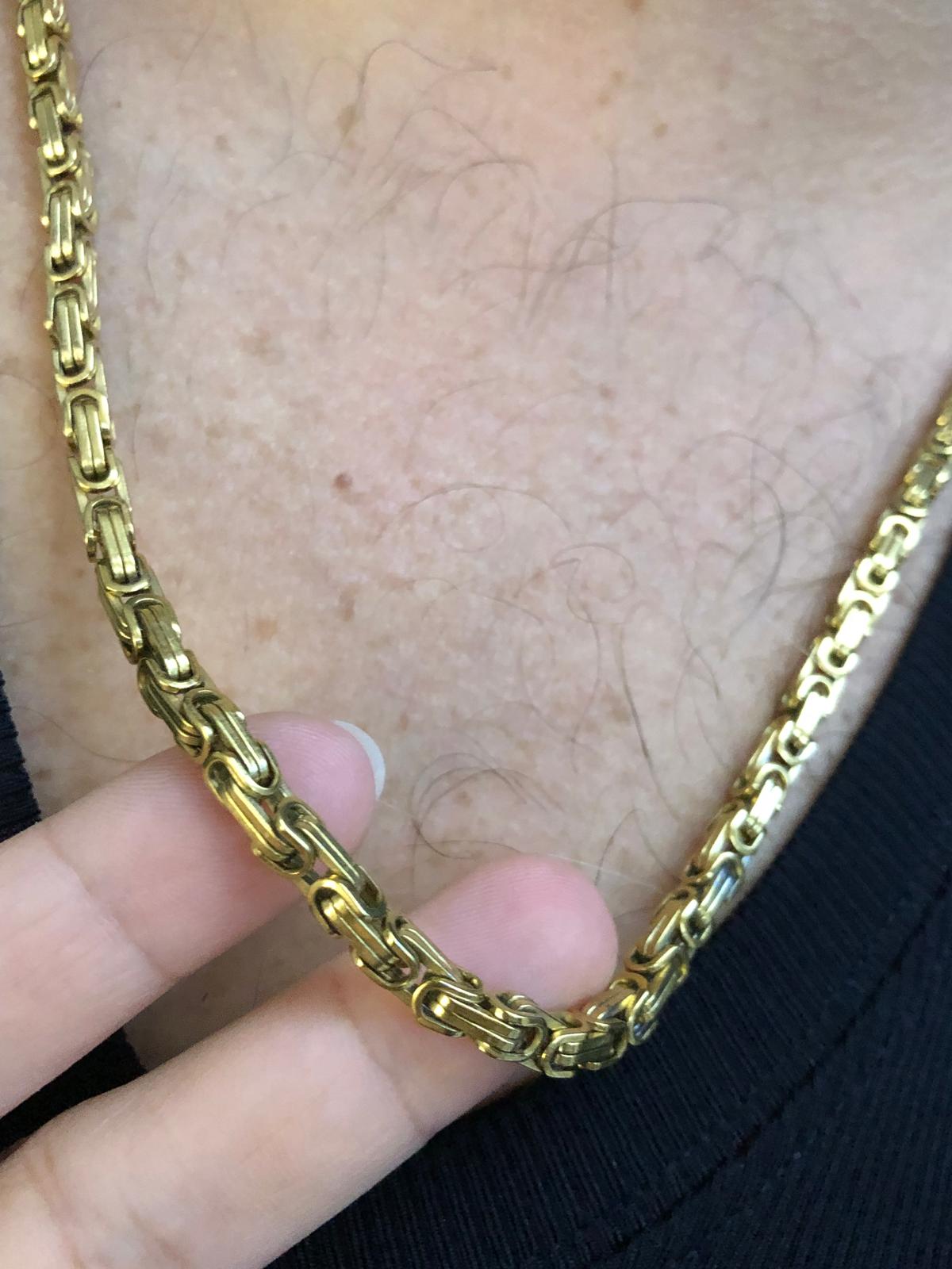 4.5mm Sarı Altın Kral Erkek Çelik Kolye • Işıklı Kutuda • Sevgiliye • Eşe • Babaya Kolye