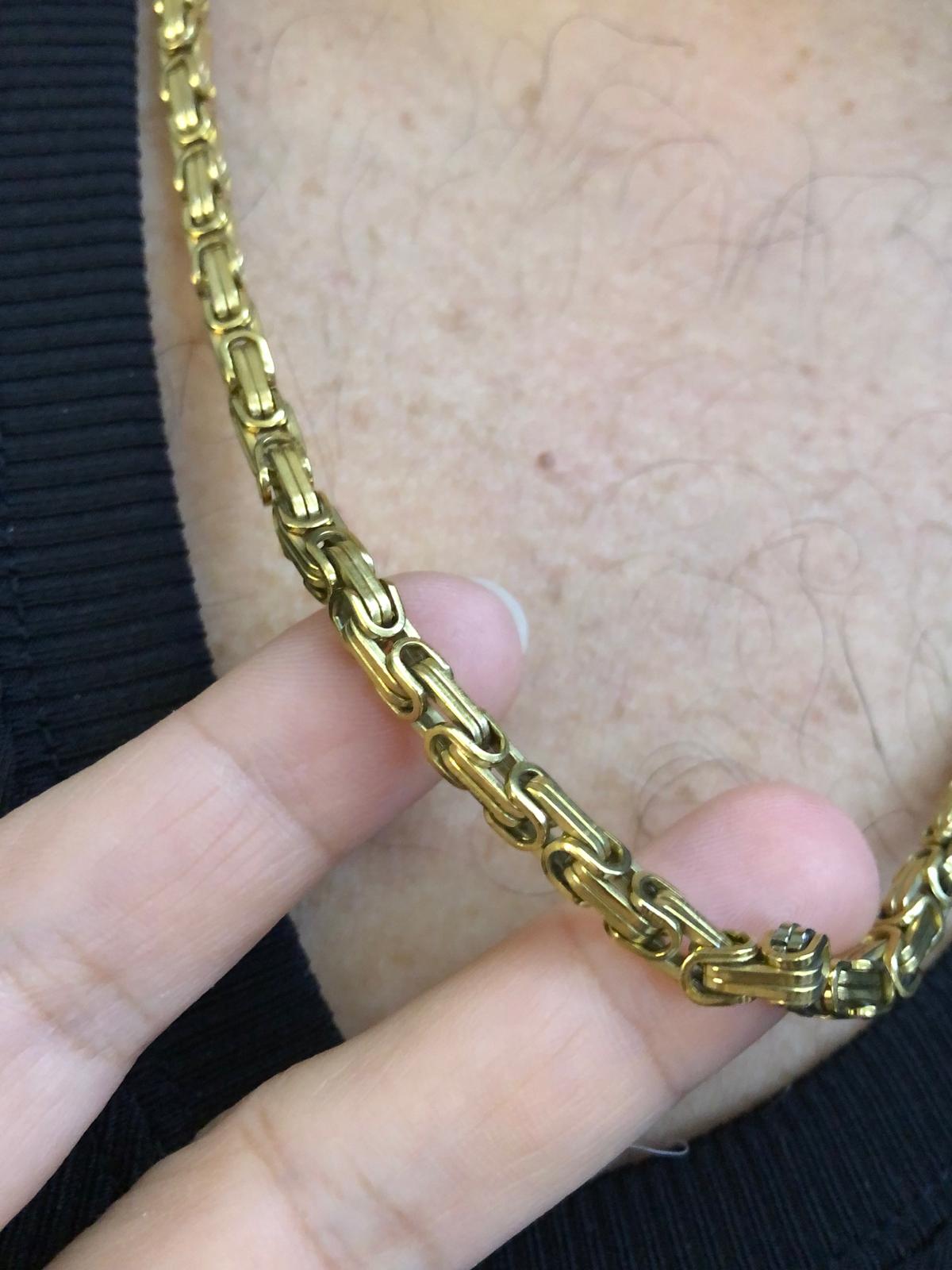 4.5mm Sarı Altın Kral Erkek Çelik Kolye • Işıklı Kutuda • Sevgiliye • Eşe • Babaya Kolye
