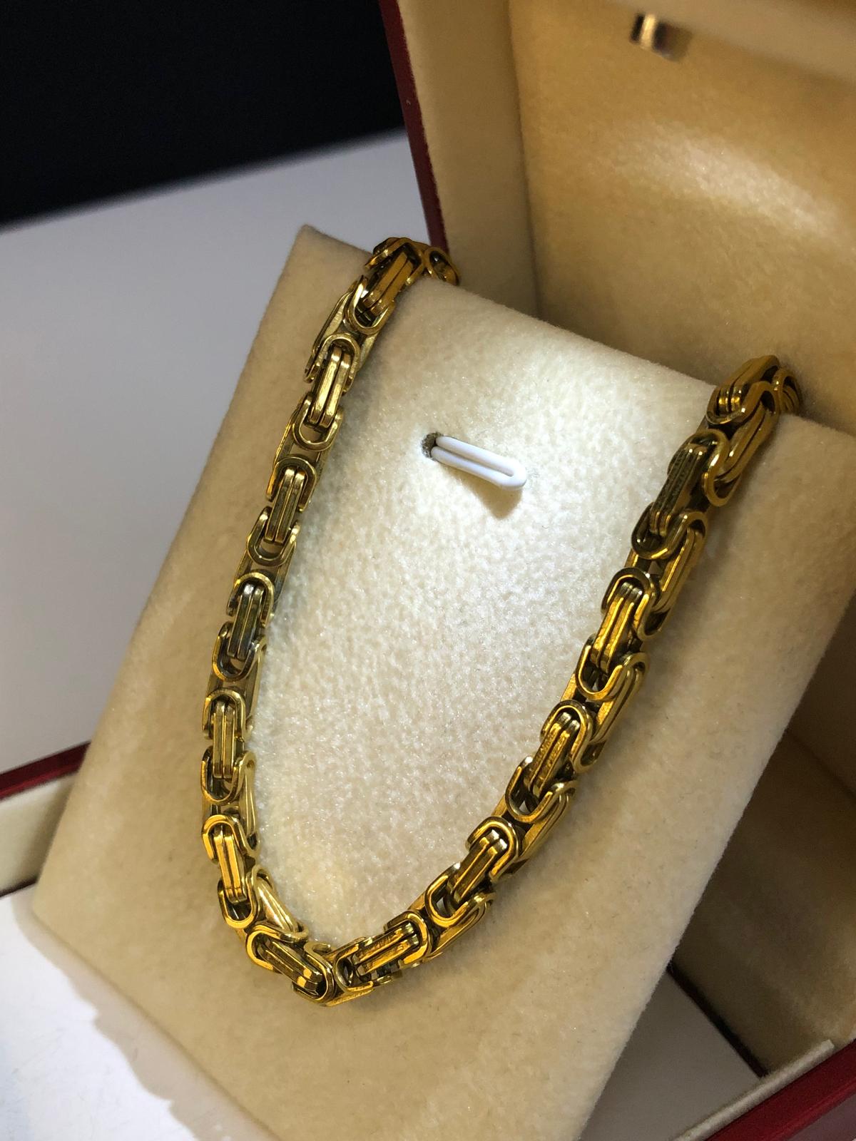 4.5mm Sarı Altın Kral Erkek Çelik Kolye • Işıklı Kutuda • Sevgiliye • Eşe • Babaya Kolye