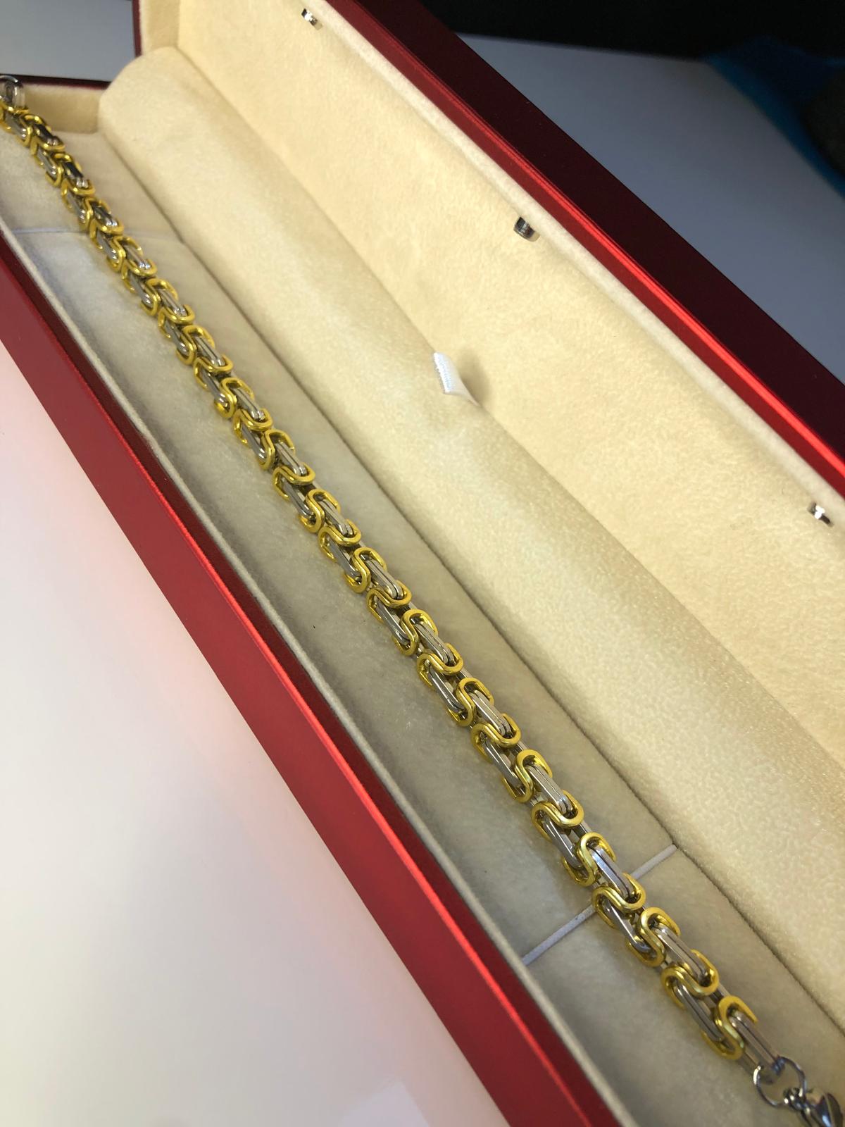 5mm Kral Erkek Çelik Sarı Beyaz Set • Işıklı Kutuda • Sevgiliye • Eşe • Babaya Bileklik Kolye