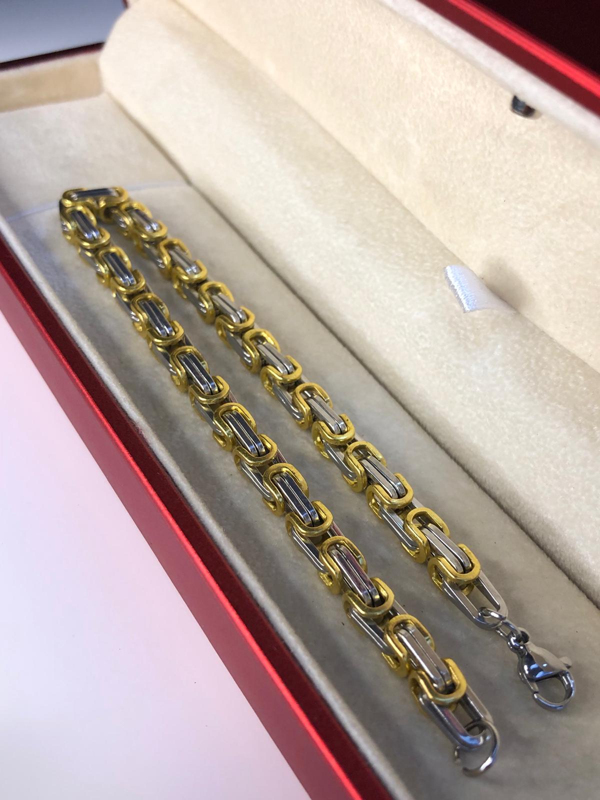 5mm Kral Erkek Çelik Sarı Beyaz Bileklik • Işıklı Kutuda • Sevgiliye • Eşe • Babaya Bileklik 