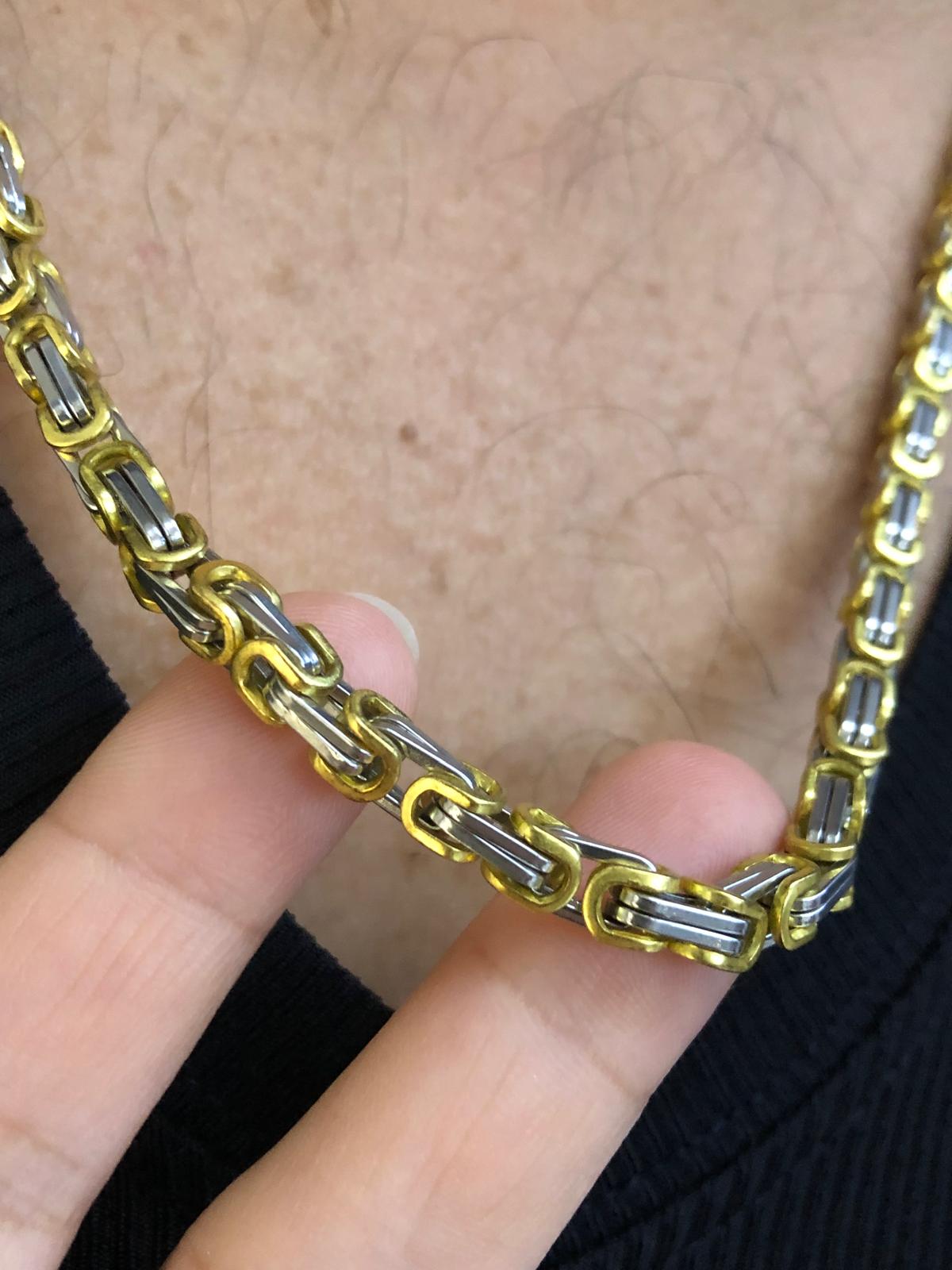 5mm Kral Erkek Çelik Sarı Beyaz Kolye • Işıklı Kutuda • Sevgiliye • Eşe • Babaya Kolye