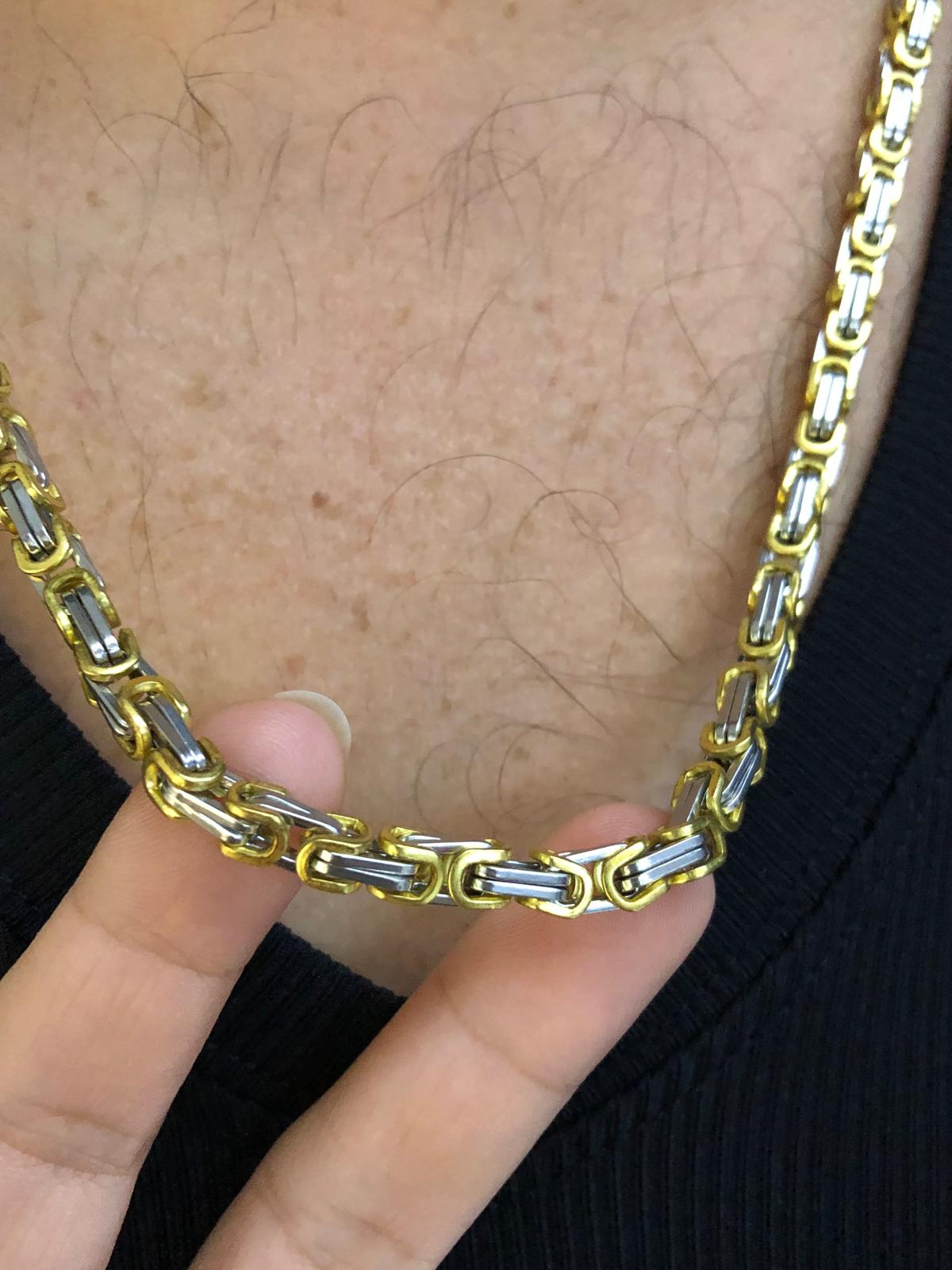 5mm Kral Erkek Çelik Sarı Beyaz Kolye • Işıklı Kutuda • Sevgiliye • Eşe • Babaya Kolye