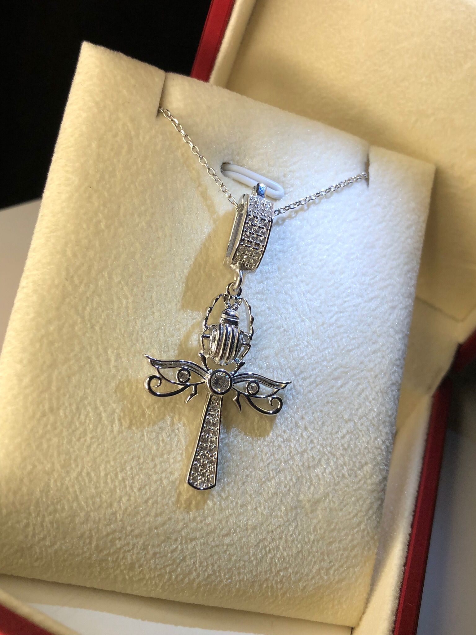 Ankh Mısır Scarab 925 Gümüş Kadın Kolye Işıklı Kutuda • Sevgiliye • Eşe • Anneye • Arkadaşa Kolye