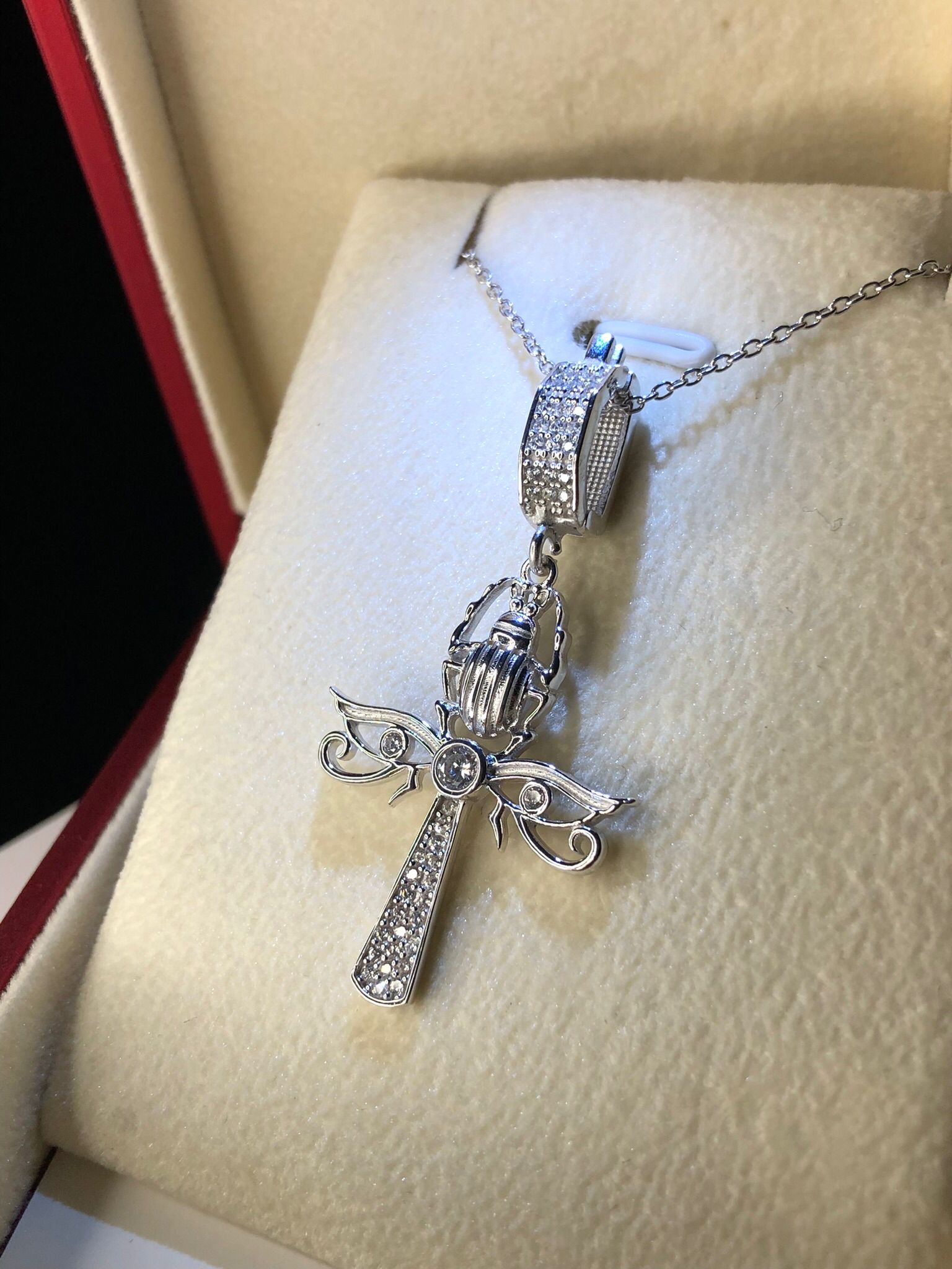 Ankh Mısır Scarab 925 Gümüş Kadın Kolye Işıklı Kutuda • Sevgiliye • Eşe • Anneye • Arkadaşa Kolye