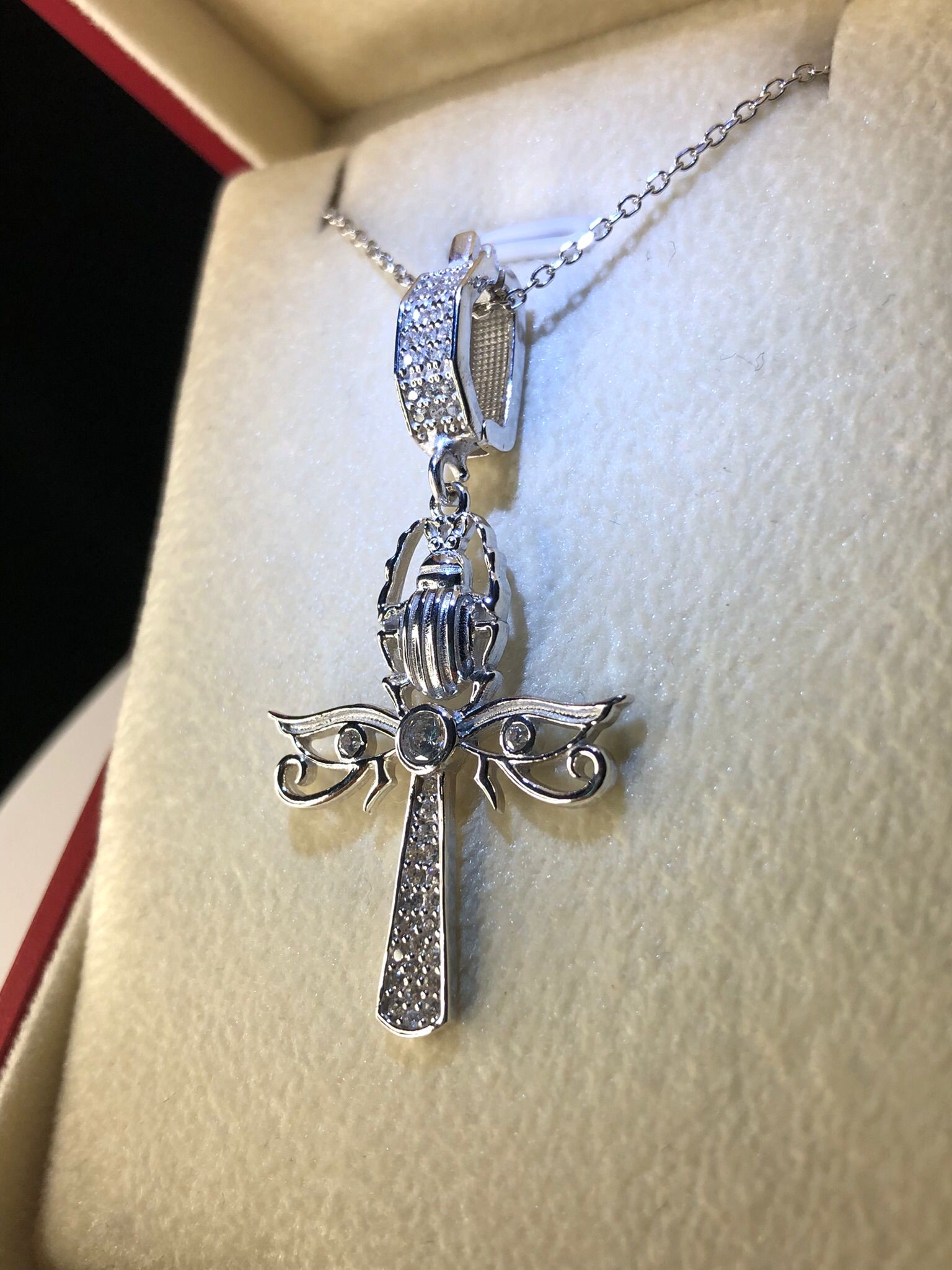 Ankh Mısır Scarab 925 Gümüş Kadın Kolye Işıklı Kutuda • Sevgiliye • Eşe • Anneye • Arkadaşa Kolye