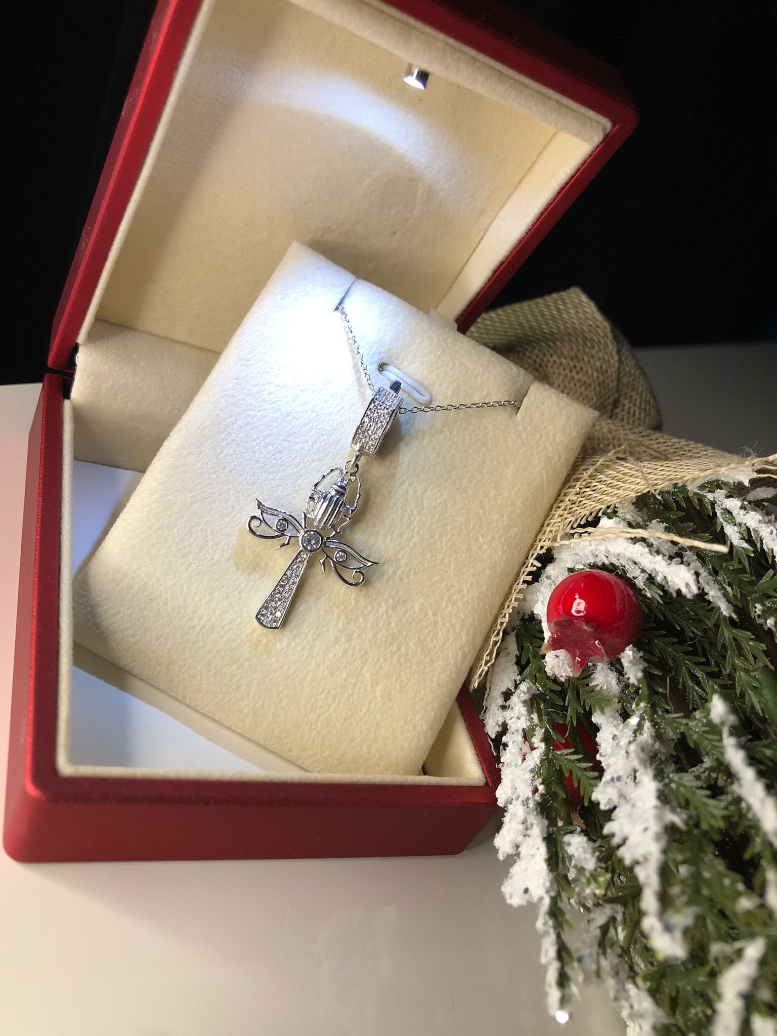 Ankh Mısır Scarab 925 Gümüş Kadın Kolye Işıklı Kutuda • Sevgiliye • Eşe • Anneye • Arkadaşa Kolye