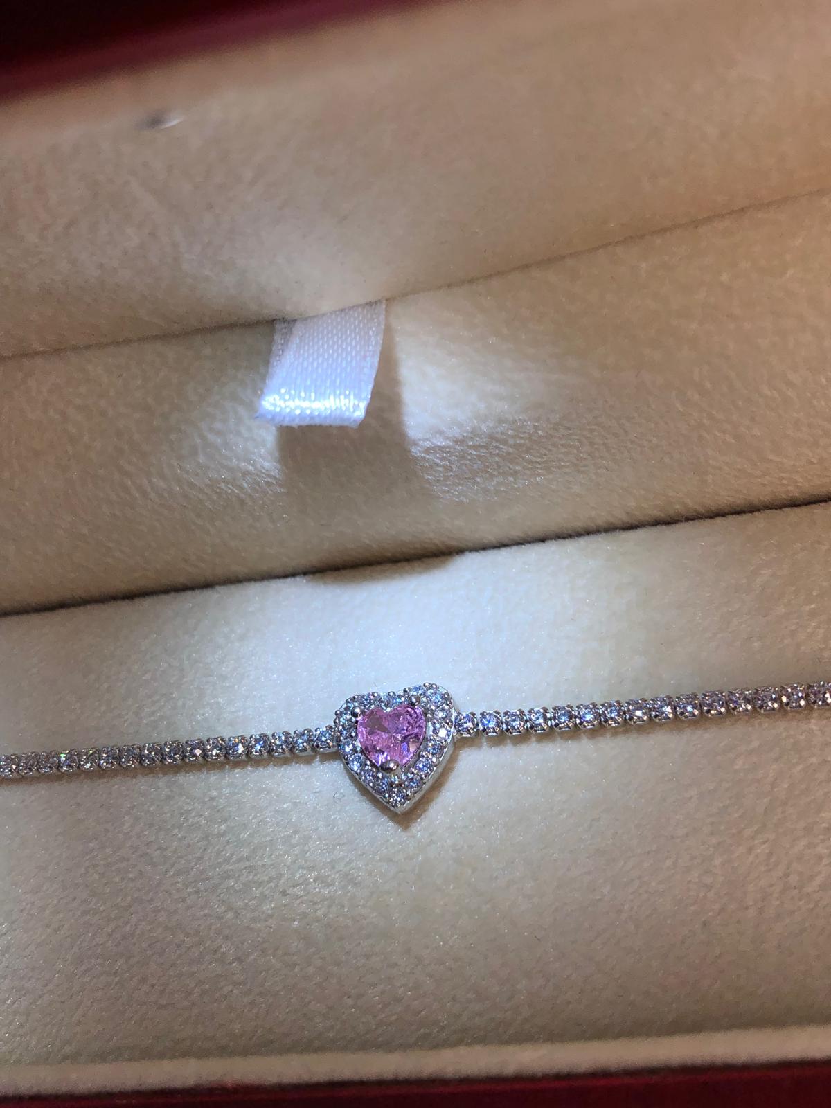 Kalp Model Pembe Zirconia Taşlı Su Yolu 925 Ayar Gümüş Sevgiliye • Eşe • Anneye • Hediye Bileklik