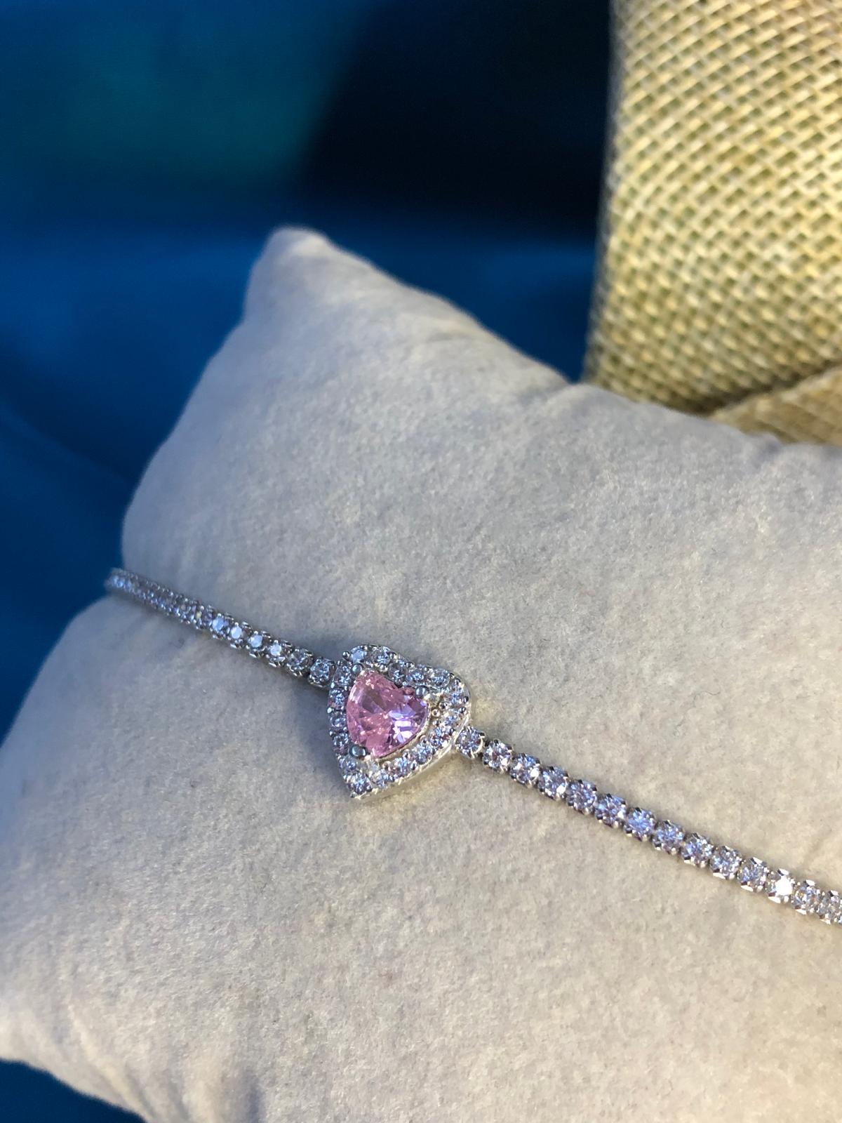 Kalp Model Pembe Zirconia Taşlı Su Yolu 925 Ayar Gümüş Sevgiliye • Eşe • Anneye • Hediye Bileklik