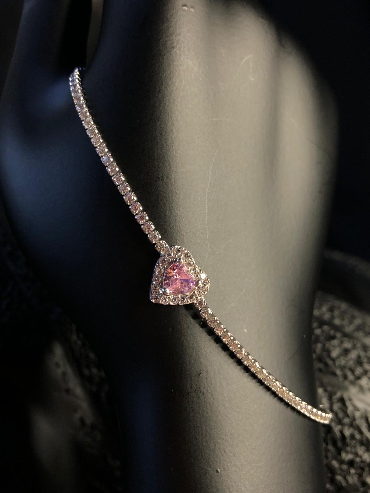Kalp Model Pembe Zirconia Taşlı Su Yolu 925 Ayar Gümüş Sevgiliye • Eşe • Anneye • Hediye Bileklik