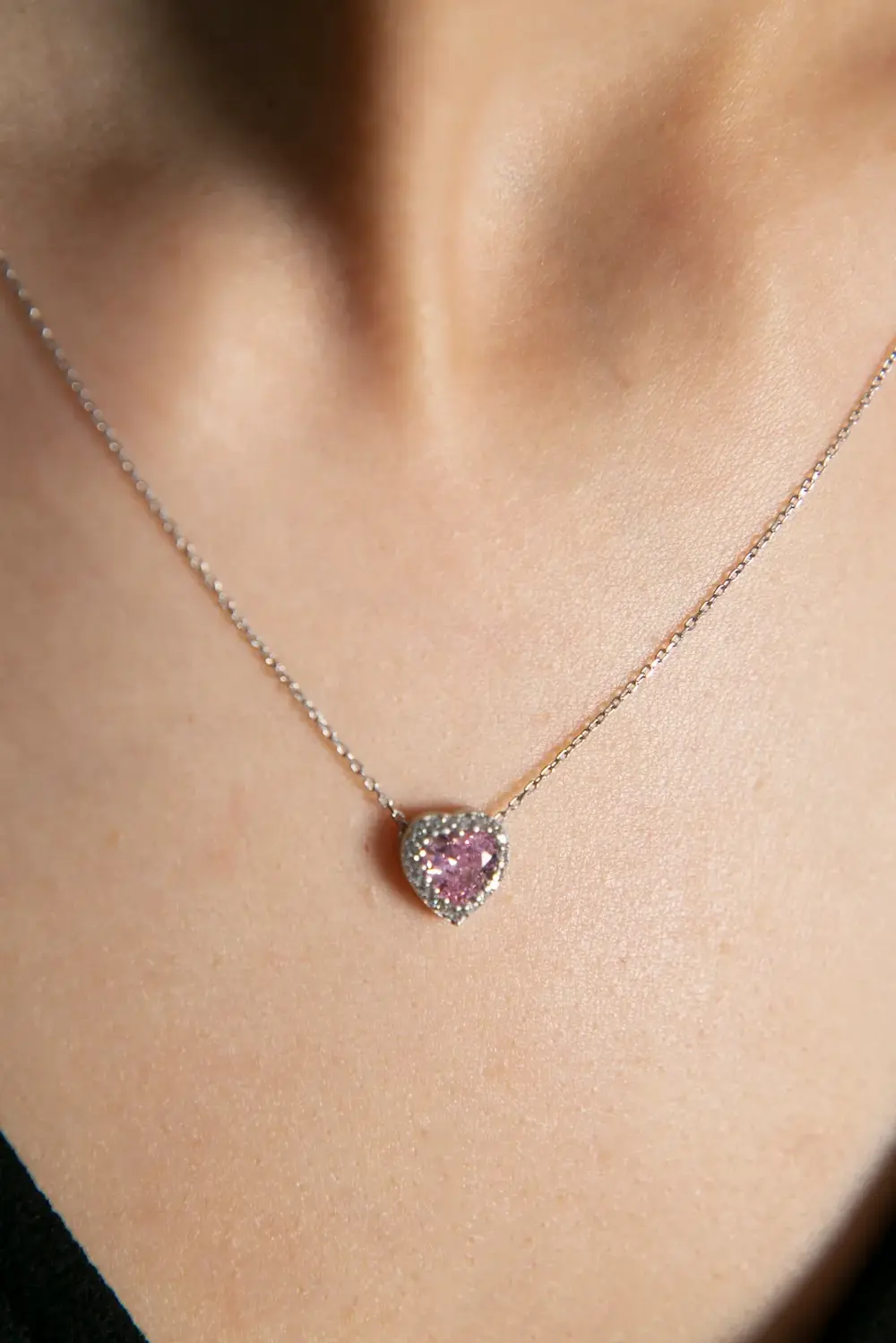 Vog Swarovski Taşlı Pandora’s Model Pembe Kalp Taş Detay 925 Ayar Gümüş • Sevgiliye • Arkadaşa Kolye