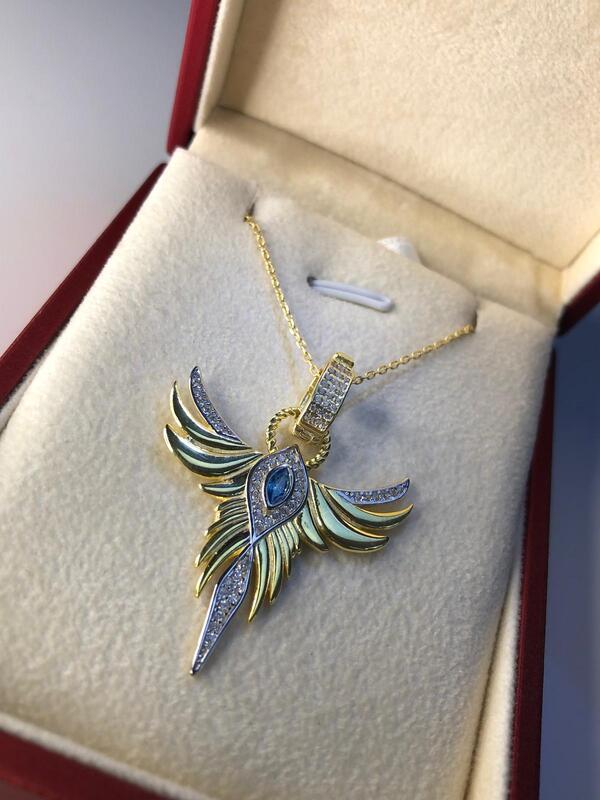 Zümrüdü Anka Kuşu Phoenix Aquamarin Taşlı Gümüş Kolye Işıklı Kutuda • Sevgiliye • Eşe • Anneye Kolye