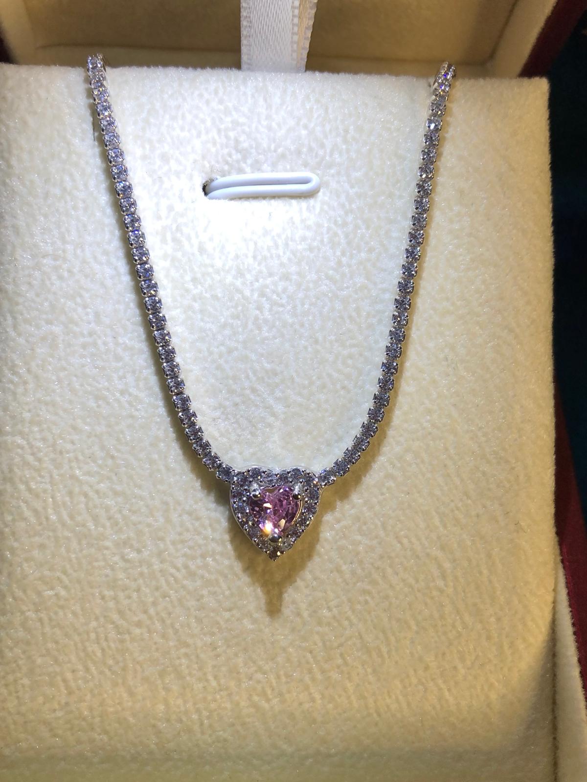 Pembe Kalp Zirconia Taşlı Su Yolu 925 Ayar Gümüş Sevgiliye • Eşe • Anneye • Arkadaşa Hediye Kolye