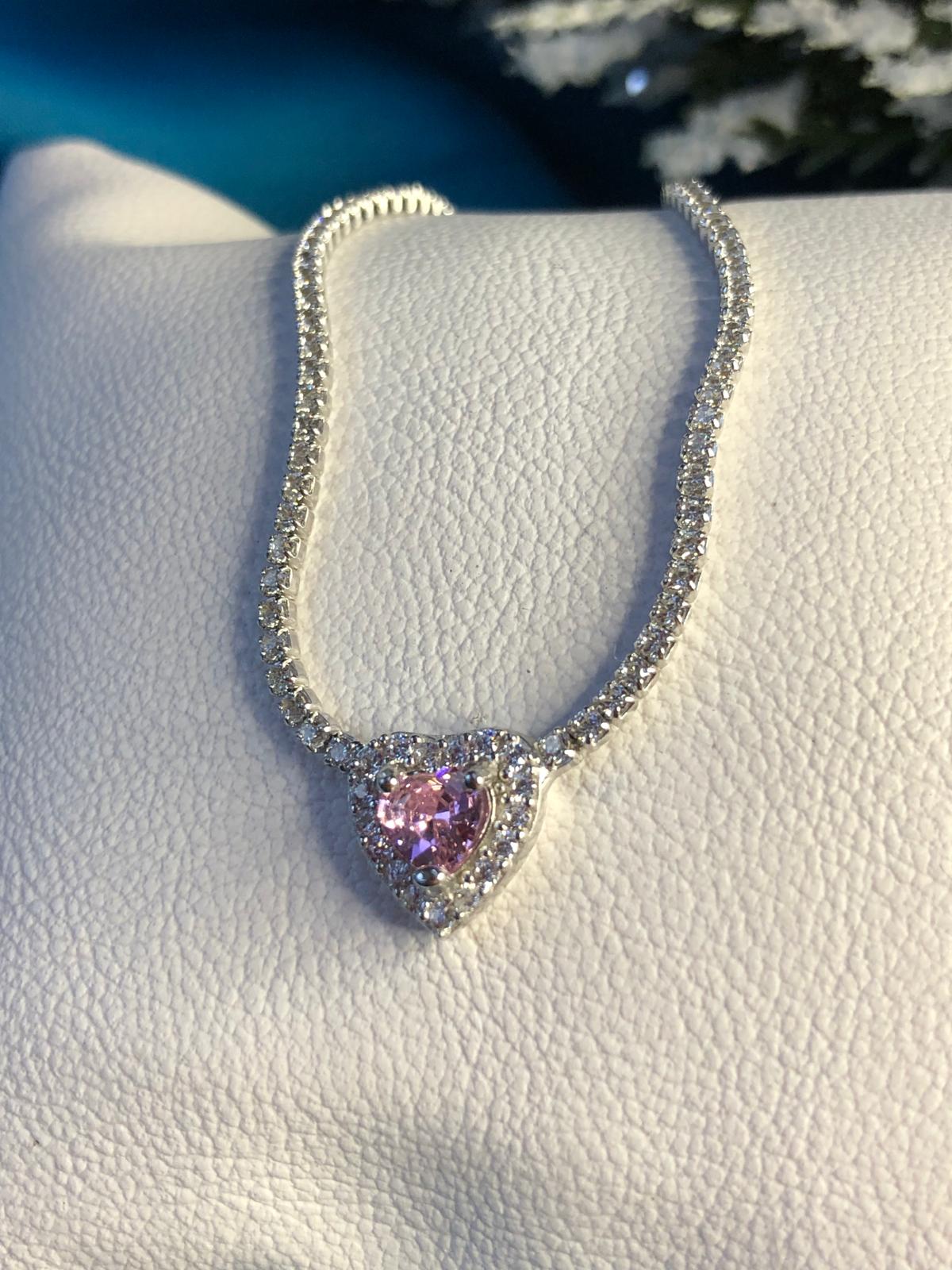 Pembe Kalp Zirconia Taşlı Su Yolu 925 Ayar Gümüş Sevgiliye • Eşe • Anneye • Arkadaşa Hediye Kolye