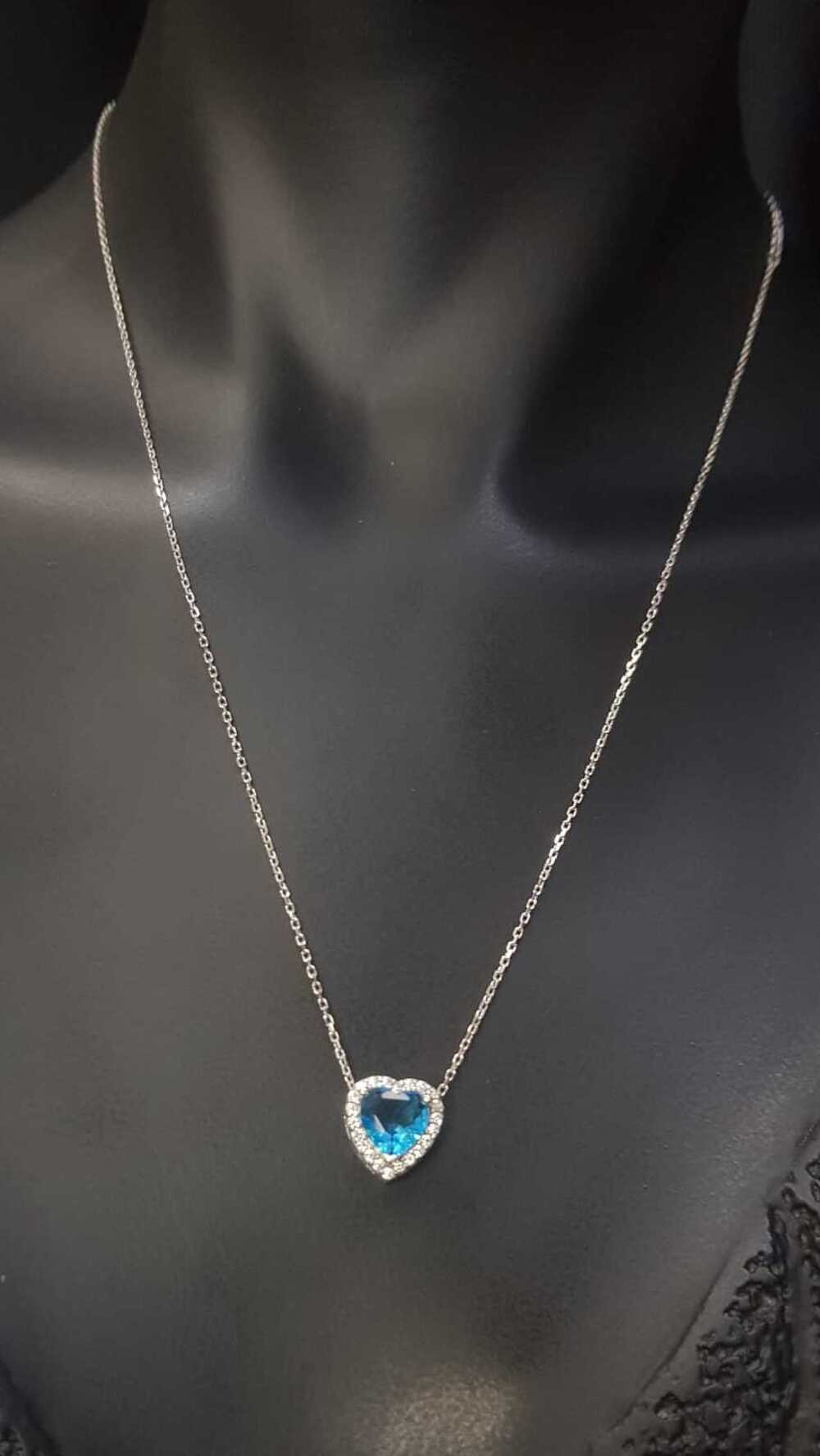 Swarovski Aqua Taşlı Pandora’s Model Kalp Detay 925 Gümüş • Sevgiliye • Eşe • Arkadaşa Hediye Kolye