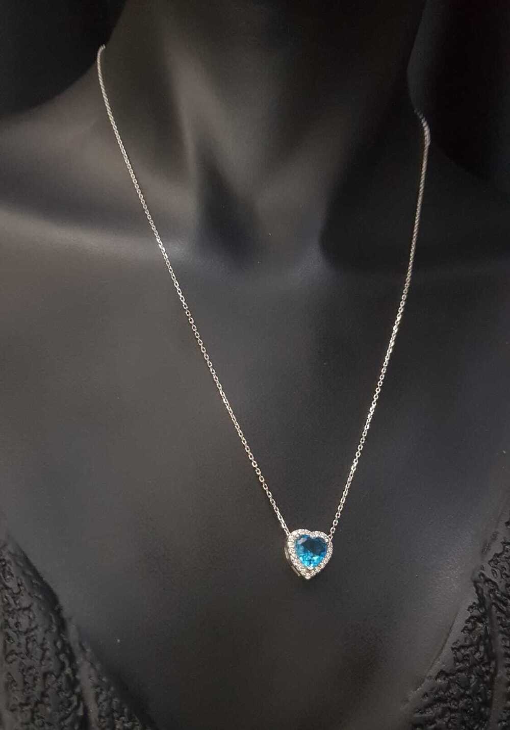 Swarovski Aqua Taşlı Pandora’s Model Kalp Detay 925 Gümüş • Sevgiliye • Eşe • Arkadaşa Hediye Kolye