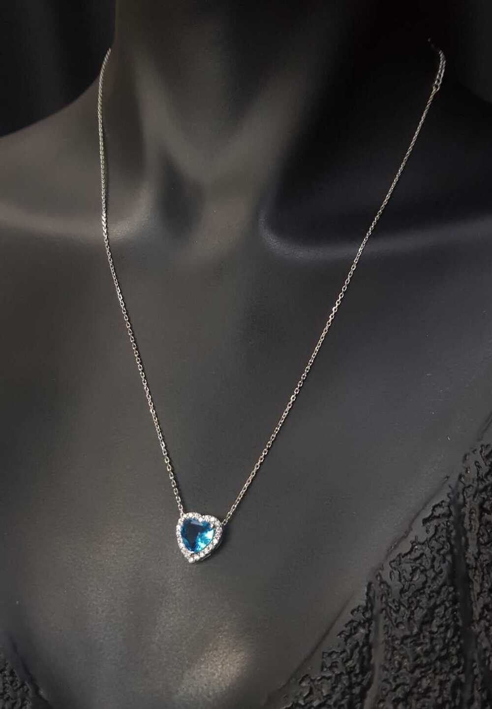 Swarovski Aqua Taşlı Pandora’s Model Kalp Detay 925 Gümüş • Sevgiliye • Eşe • Arkadaşa Hediye Kolye