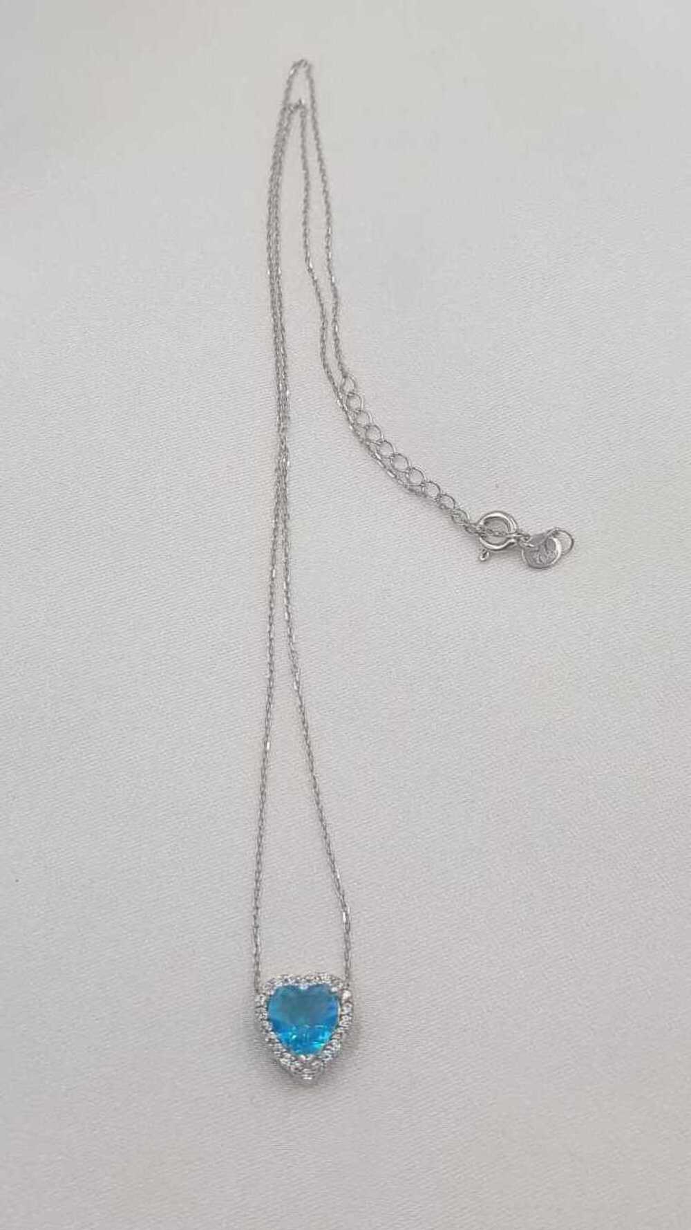 Swarovski Aqua Taşlı Pandora’s Model Kalp Detay 925 Gümüş • Sevgiliye • Eşe • Arkadaşa Hediye Kolye
