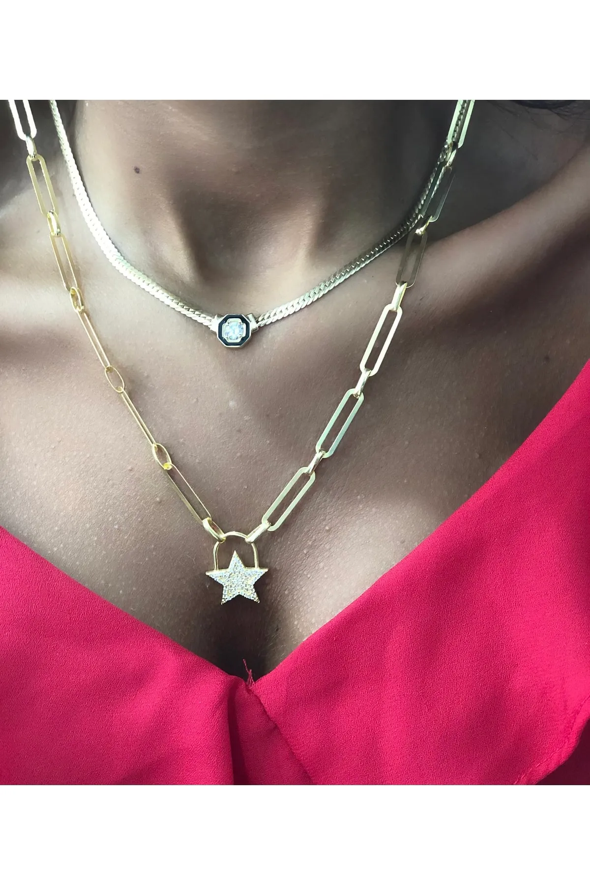 18 K Gold Kaplama 925 Ayar Gümüş Kolye • Serenay Sarıkaya Kolye • Çağla Kolye • Choker Chain