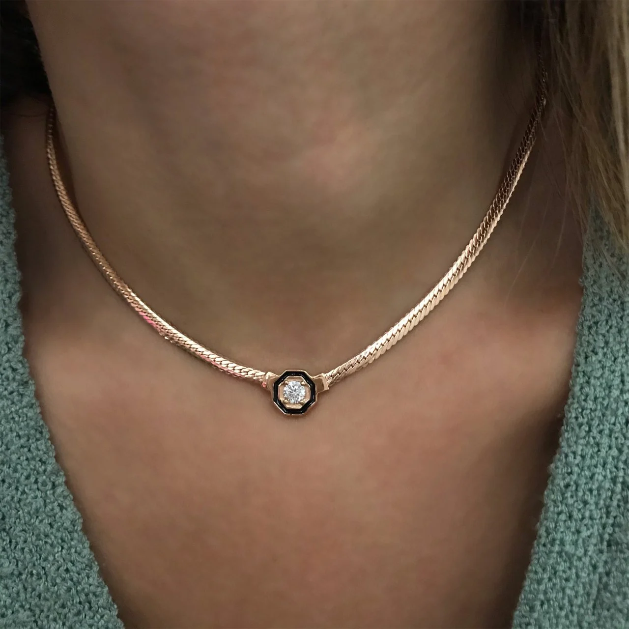 Serenay Sarıkaya Kolye • Çağla Kolye • Choker Chain 18 K Rose Kaplama 925 Ayar Gümüş Kolye 