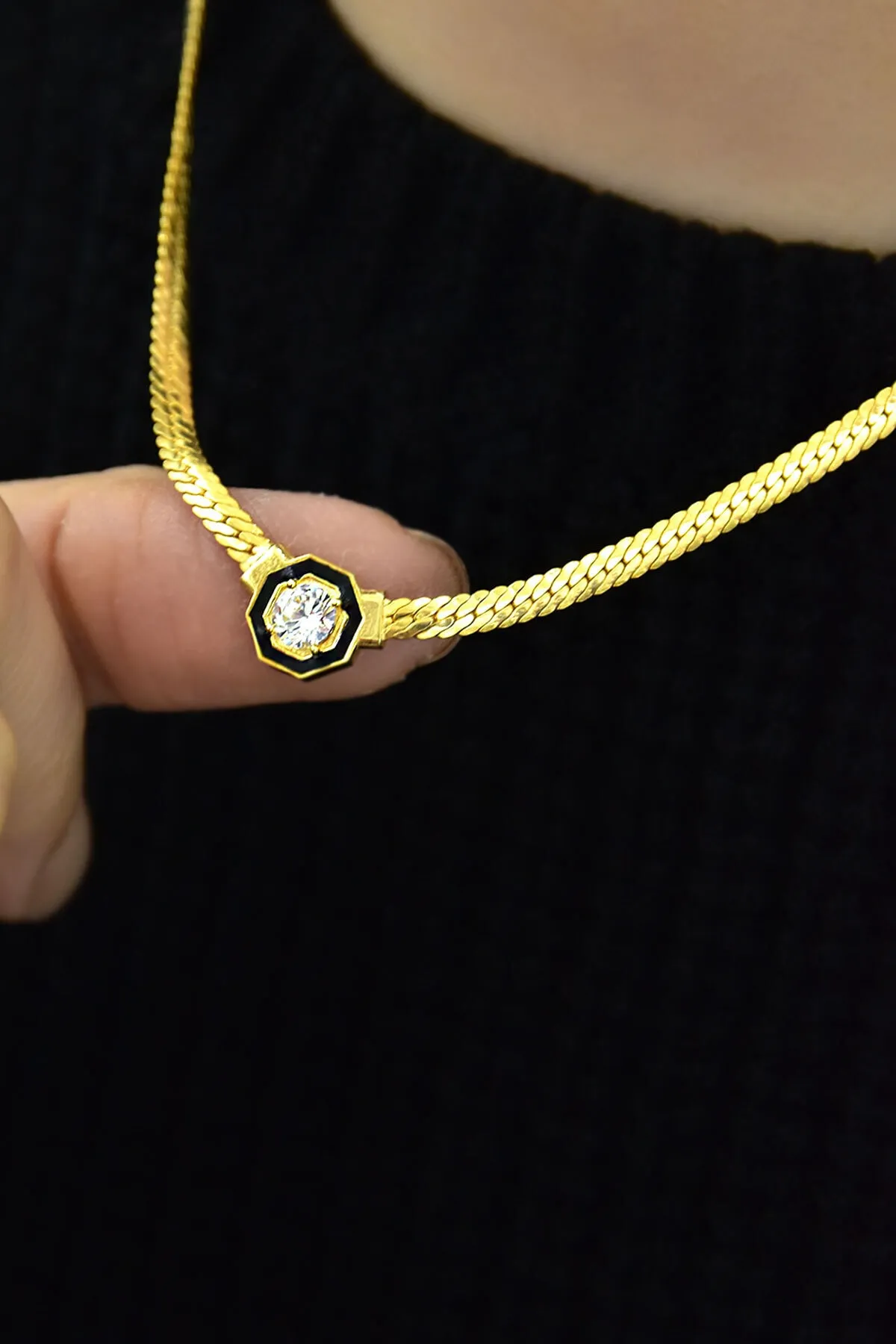 18 K Gold Kaplama 925 Ayar Gümüş Kolye • Serenay Sarıkaya Kolye • Çağla Kolye • Choker Chain