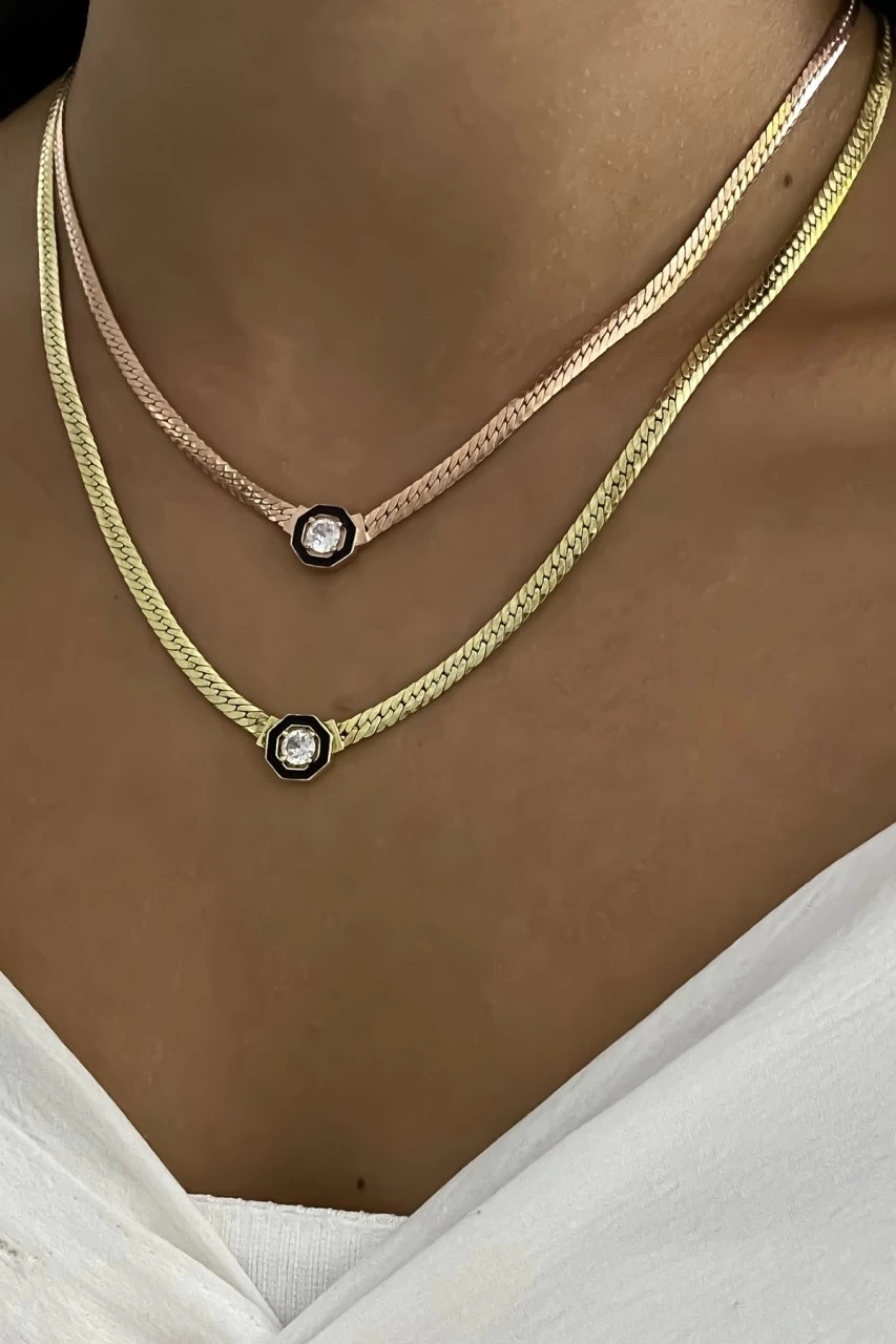 Serenay Sarıkaya Kolye • Çağla Kolye • Choker Chain 18 K Rose Kaplama 925 Ayar Gümüş Kolye 