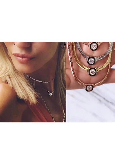 Vog 18 K Gümüş Kaplama 925 Ayar Gümüş Kolye • Serenay Sarıkaya Kolye • Çağla Kolye • Choker Chain
