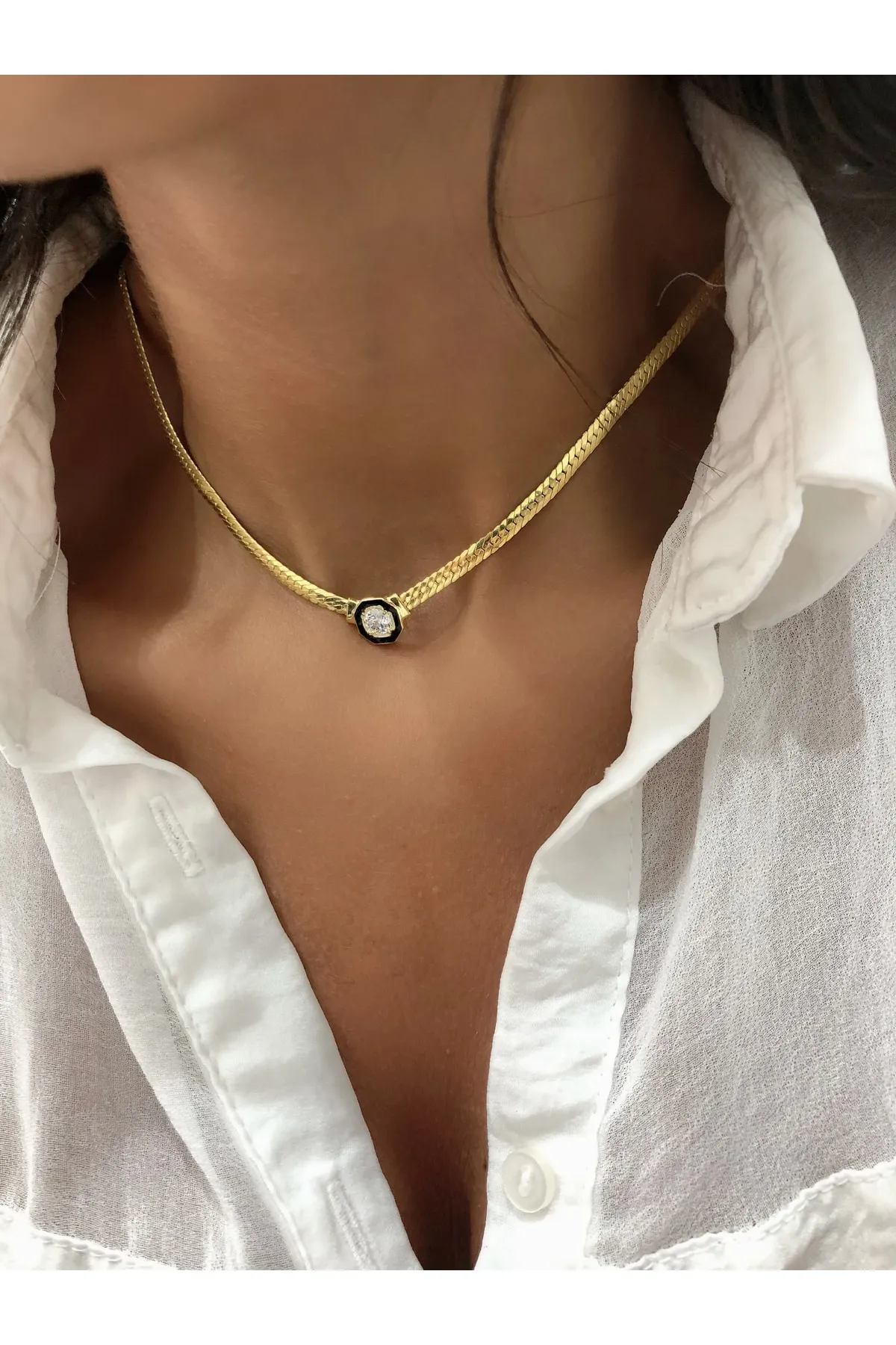 18 K Gold Kaplama 925 Ayar Gümüş Kolye • Serenay Sarıkaya Kolye • Çağla Kolye • Choker Chain