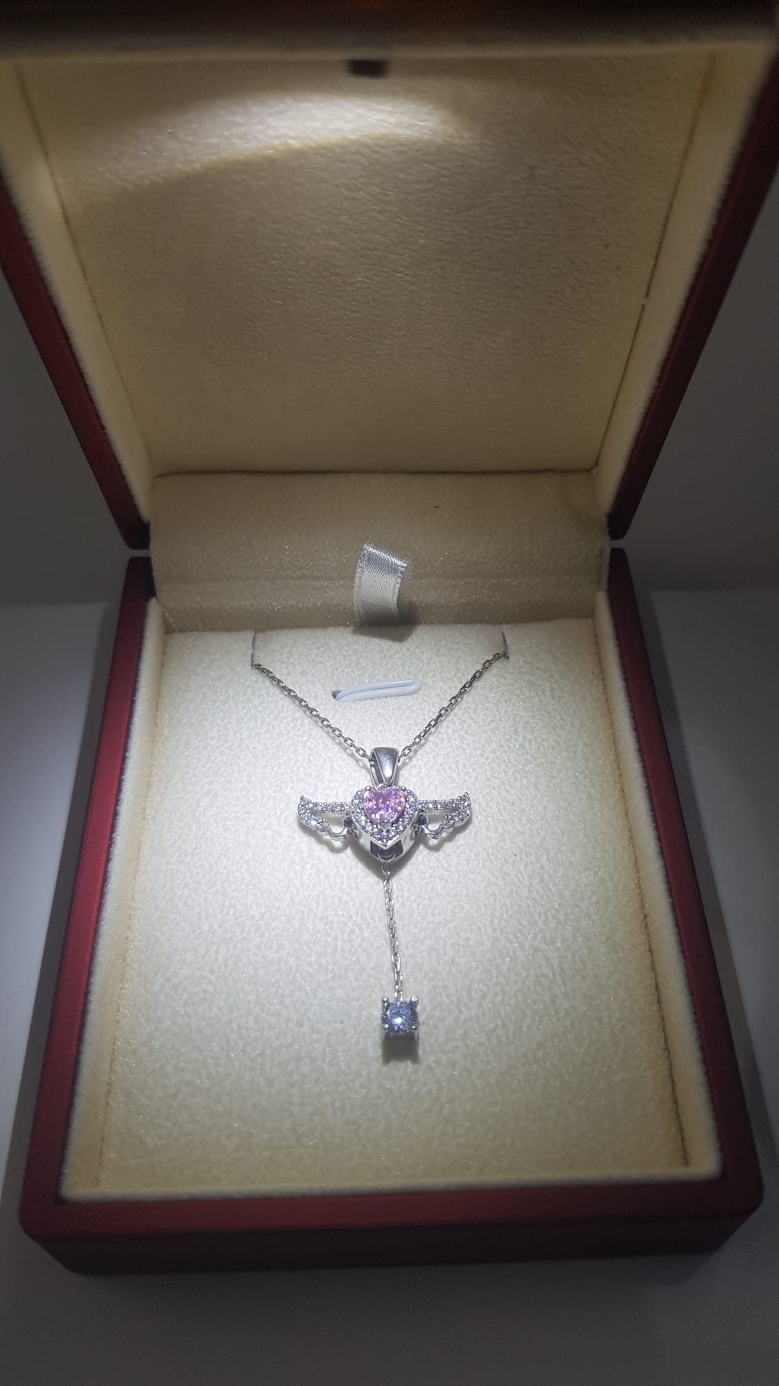 Vog Swarovski Model Melek Kanadı Pembe Kalp Taşlı Hareketli 925 Ayar Gümüş Sevgiliye Kolye