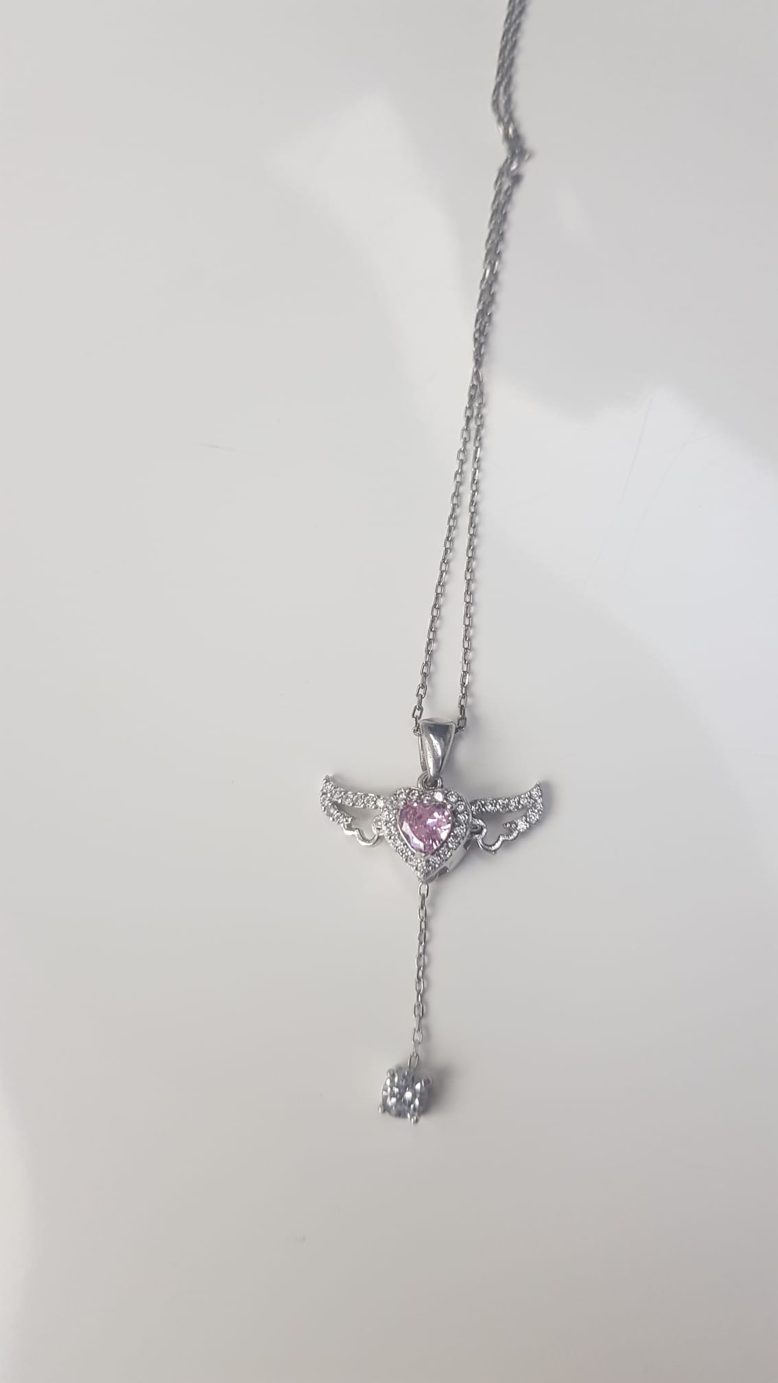 Vog Swarovski Model Melek Kanadı Pembe Kalp Taşlı Hareketli 925 Ayar Gümüş Sevgiliye Kolye