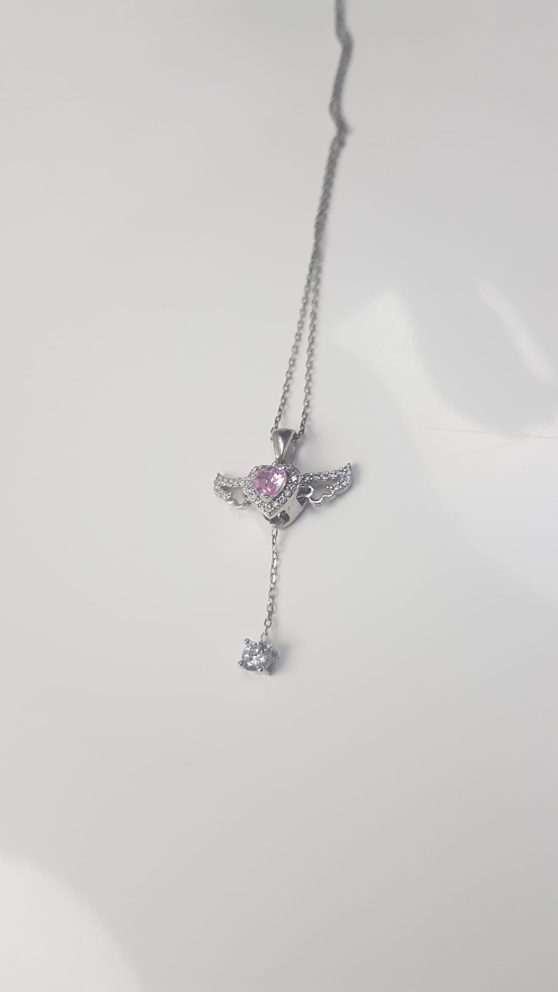 Vog Swarovski Model Melek Kanadı Pembe Kalp Taşlı Hareketli 925 Ayar Gümüş Sevgiliye Kolye