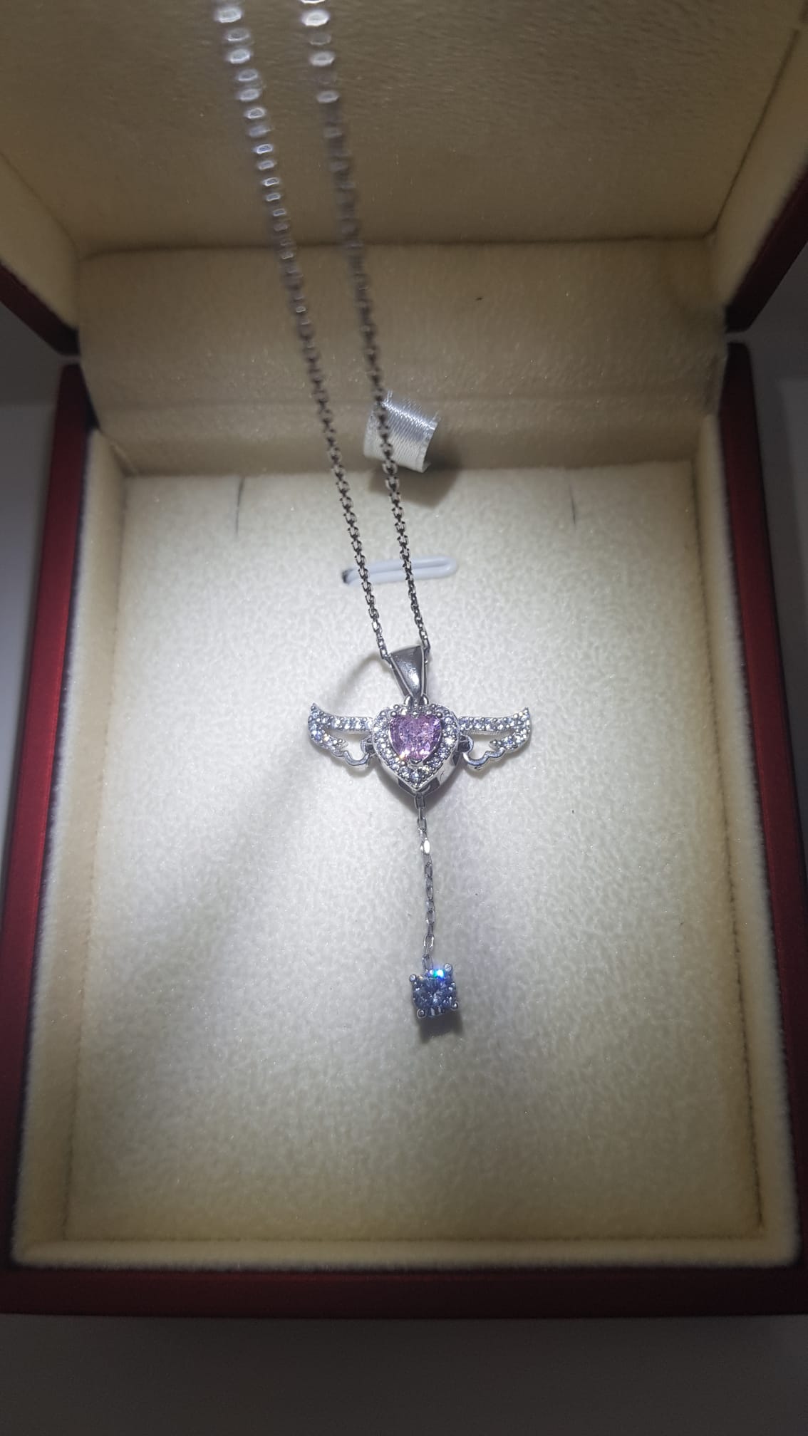 Vog Swarovski Model Melek Kanadı Pembe Kalp Taşlı Hareketli 925 Ayar Gümüş Sevgiliye Kolye
