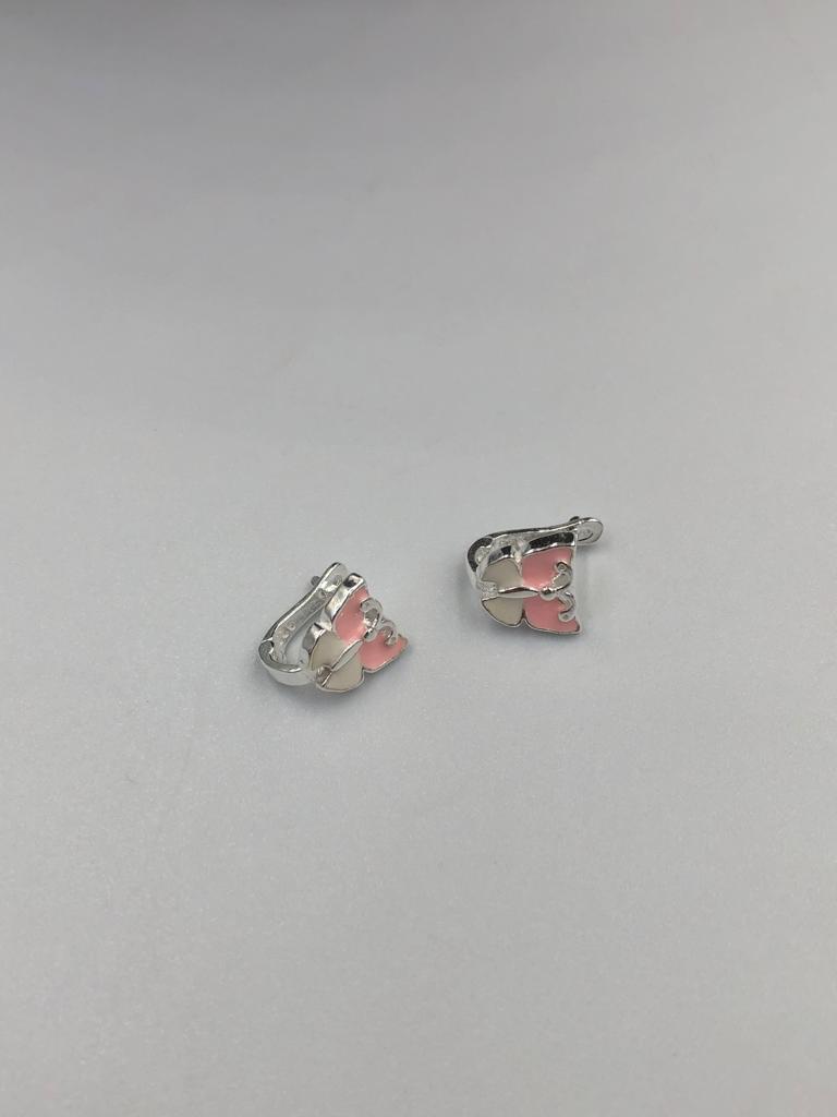 Vog Pembe Mine İşlemeli 925 Ayar Gümüş Kelebek Model Hediyelik Çocuk,Bebek Küpesi