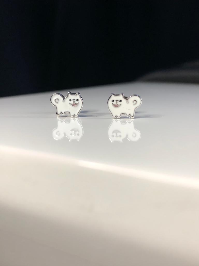 Vog Mine İşlemeli 925 Ayar Gümüş Pomeranian V Helo Kitty Model Hediyelik Çocuk,Bebek Küpesi