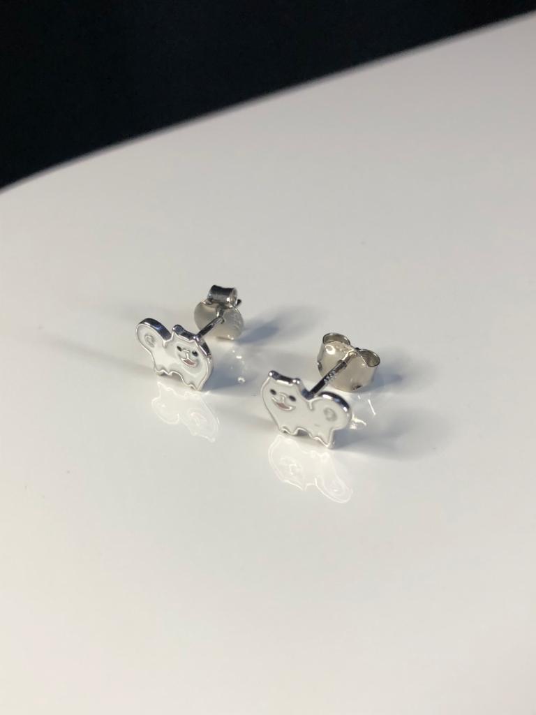 Vog Mine İşlemeli 925 Ayar Gümüş Pomeranian V Helo Kitty Model Hediyelik Çocuk,Bebek Küpesi