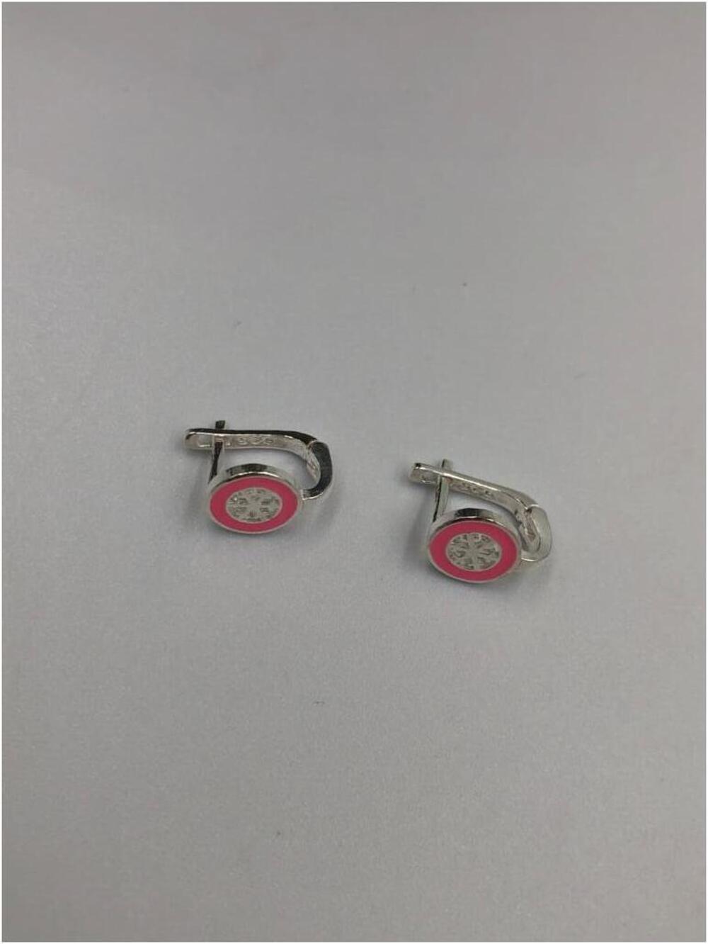 Vog Pembe Mine İşlemeli 925 Ayar Gümüş Kartanesi Model Hediyelik Çocuk,Bebek Küpesi