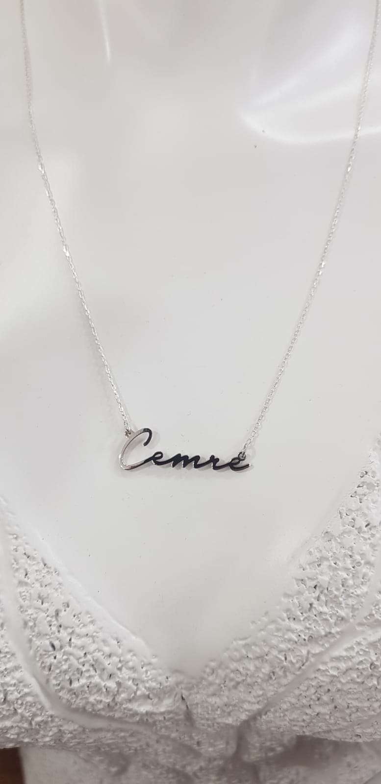 Cemre Yazılı Isim Kolye 925 Ayar Gümüş  Sevgiliye • Eşe • Anneye Hediye Kolye
