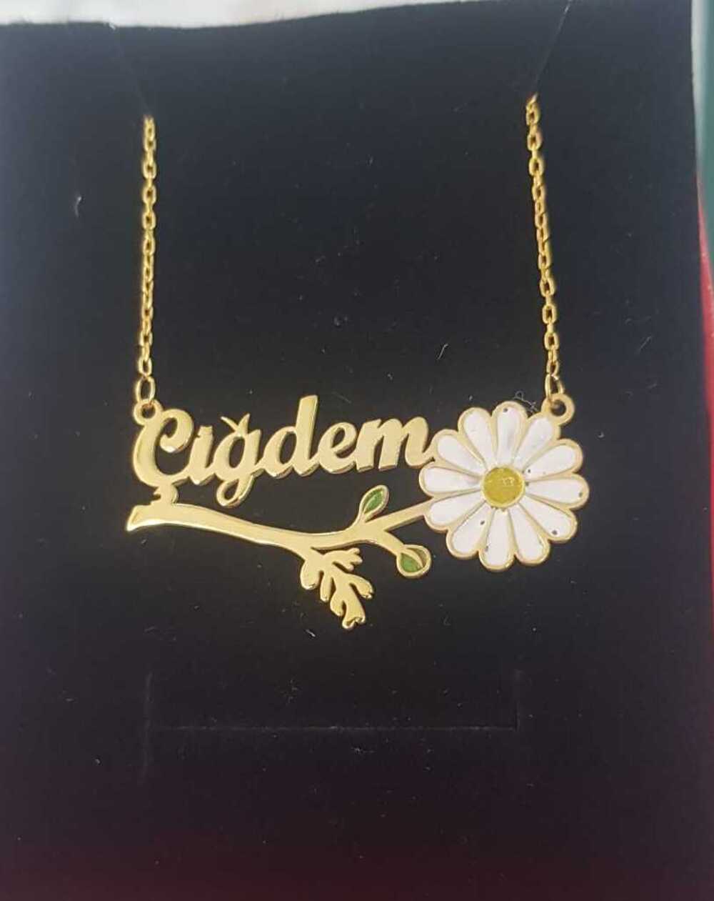 Vog Kişiye Özel Çiğdem Yazılı Papatya Isim Kolye 925 Ayar Gümüş Sevgiliye,Anneye,Arkadaşa Kolye
