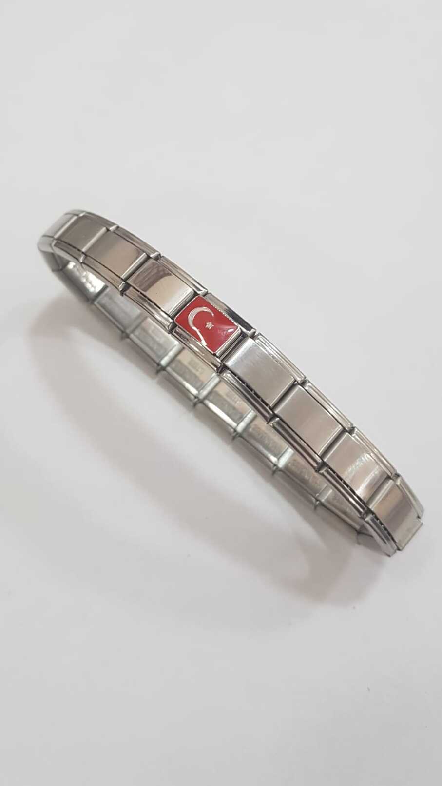 İtalyan Charm Nomi Çelik Bileklik -Ay Yıldız Türk Bayrağı Sevgiliye - Eşe - Babaya - Hediye Bileklik