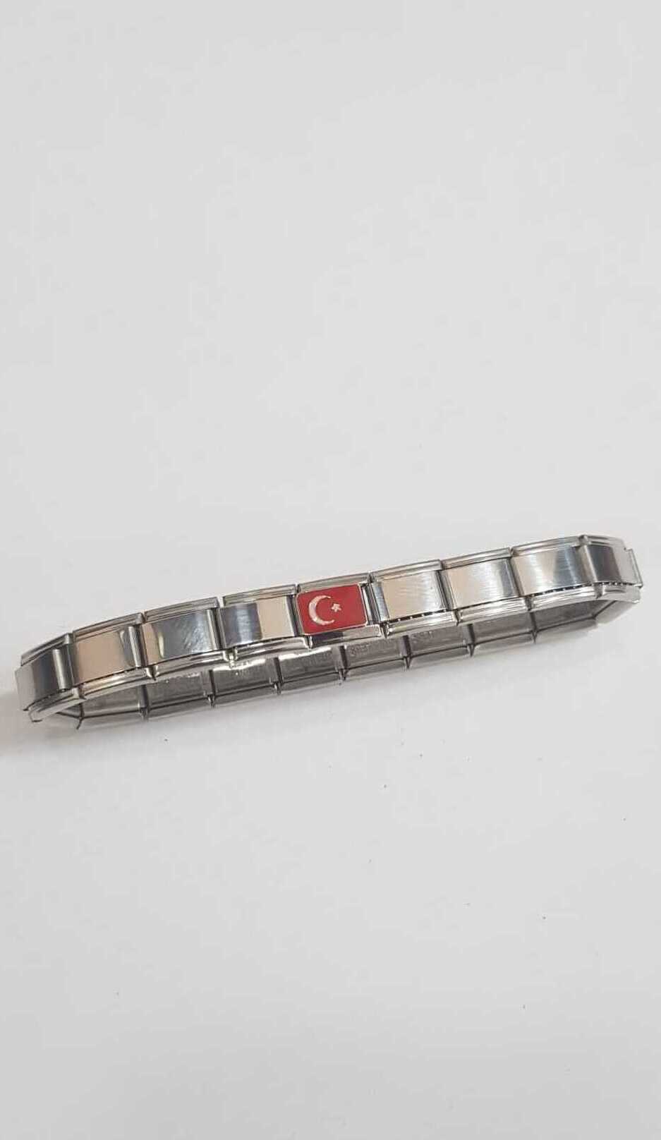 İtalyan Charm Nomi Çelik Bileklik -Ay Yıldız Türk Bayrağı Sevgiliye - Eşe - Babaya - Hediye Bileklik