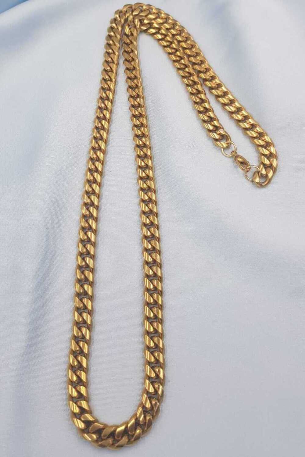 Vog Unisex Vip Çelik Altın Görünümlü 7 Mm Gürmet Model Zincir Kolye