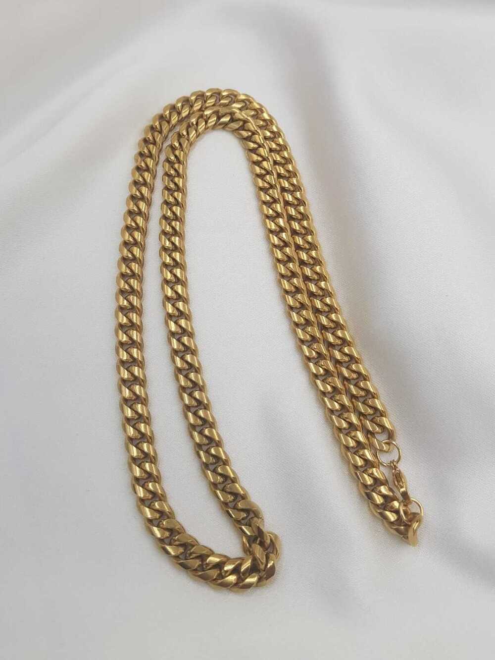 Vog Unisex Vip Çelik Altın Görünümlü 7 Mm Gürmet Model Zincir Kolye