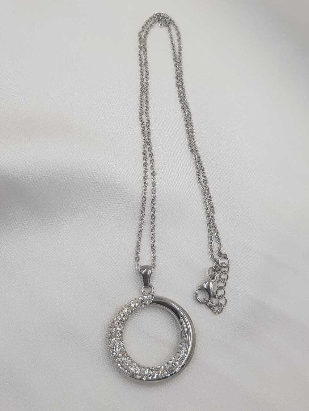 Vog Çelik  Swarovski Model Şık Tasarım Taşlı Halka Dizayn Sevgiliye,Anneye,Arkadaşa Hediye Kolye