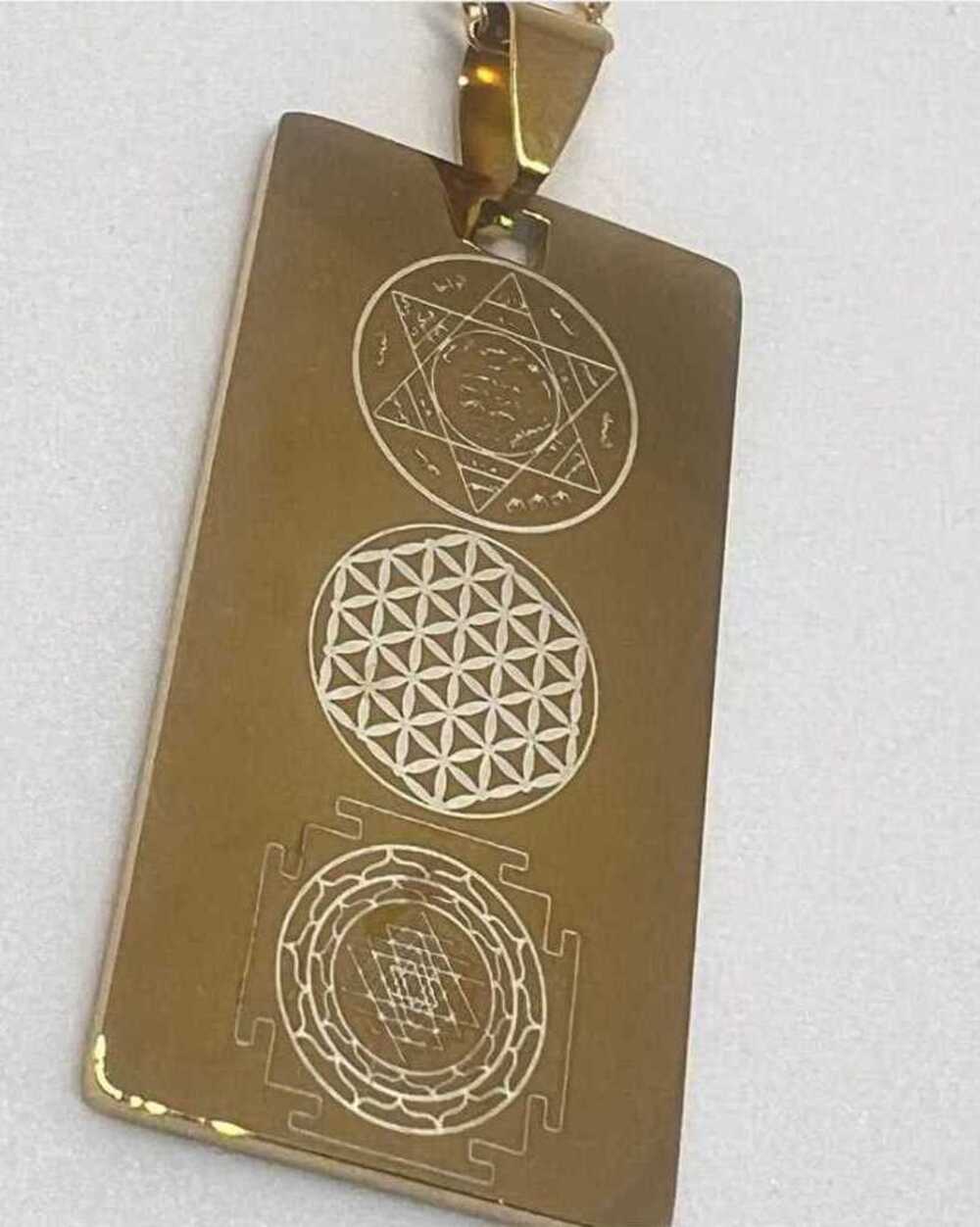 Vog Çift Yönlü Süleyman Mührü, Yaşam Çiçeği, Sri Yantra Ve Sayı Sekansları Çelik Kolye