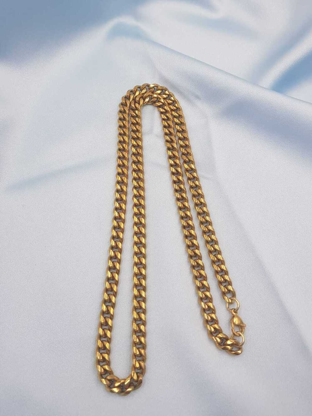 Vog Unisex Vip Çelik Altın Görünümlü 5 Mm Gürmet Model Zincir Kolye