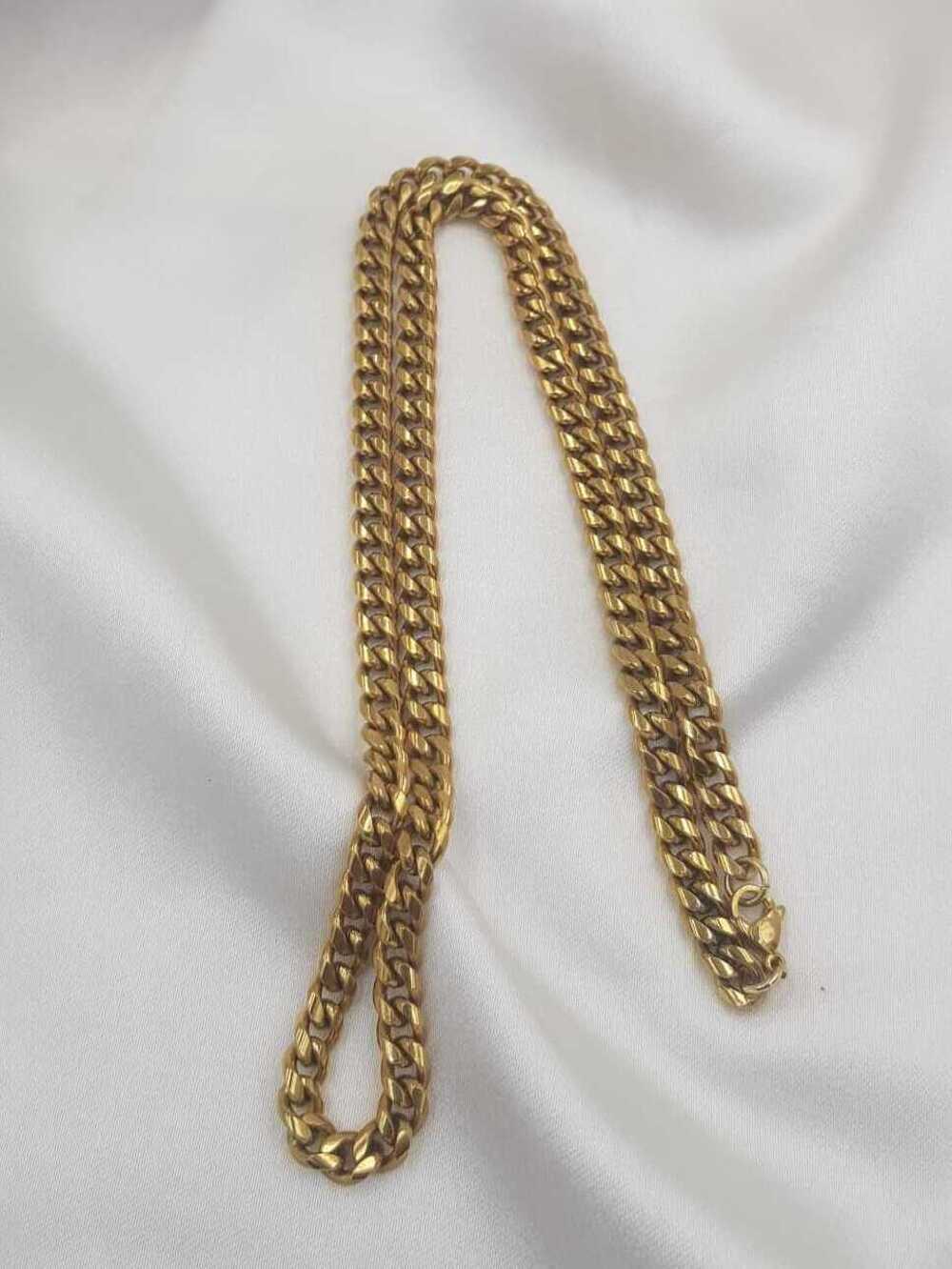 Vog Unisex Vip Çelik Altın Görünümlü 5 Mm Gürmet Model Zincir Kolye