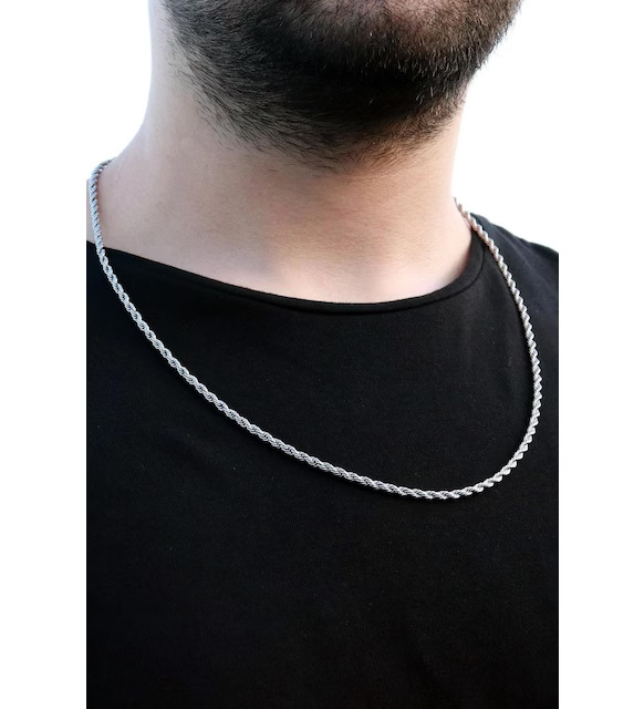 Vog Unisex Vip 2.5 Mm Paslanmaz Çelik Burgu Halat Beyaz Renk  Kolye